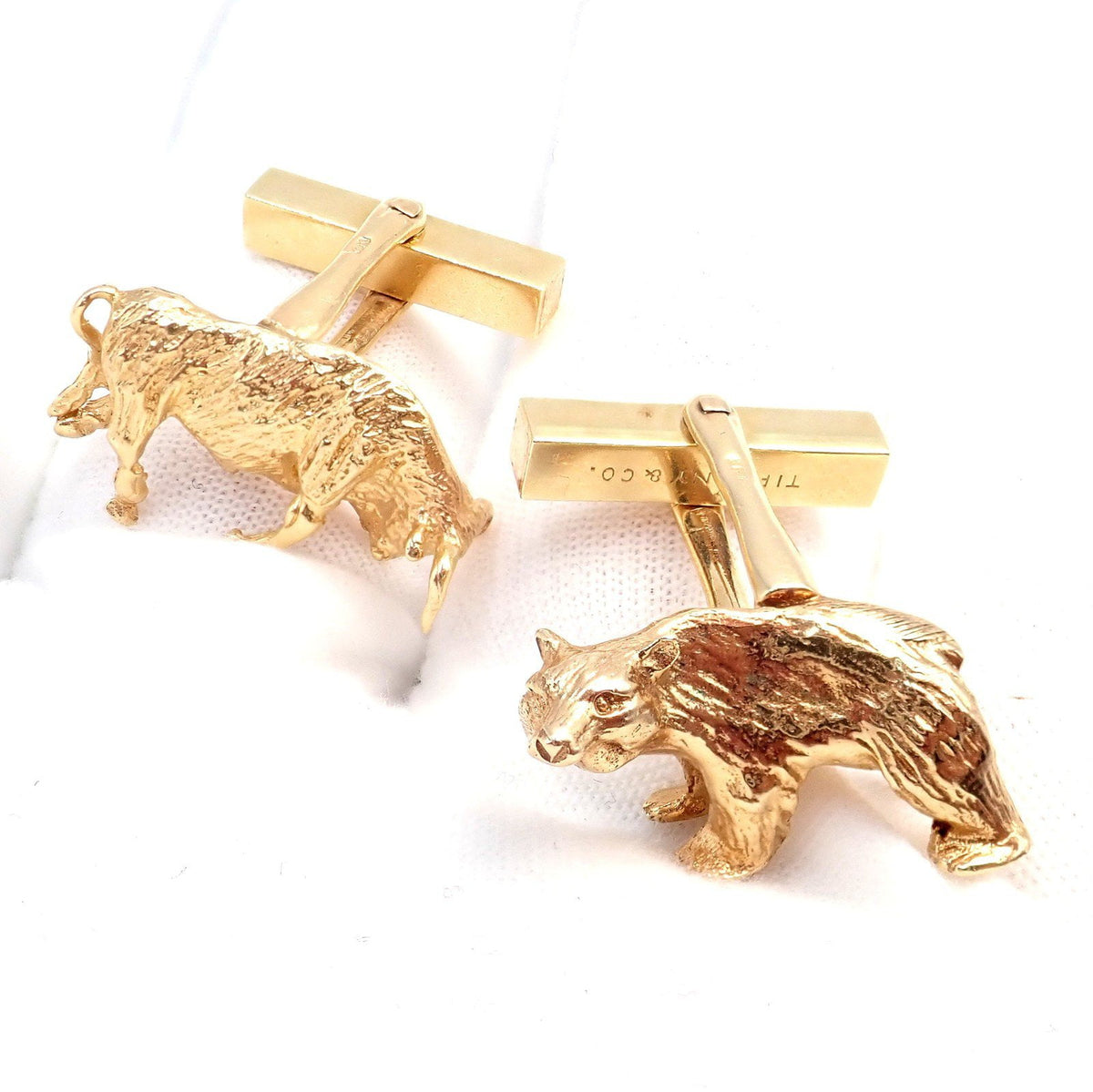 Tiffany & Co. Jewelry & Watches:Men's Jewelry:Cufflinks Rare! Vintage Tiffany & Co. 14k Yellow Gold Stock Market Bull Bear Cufflinks