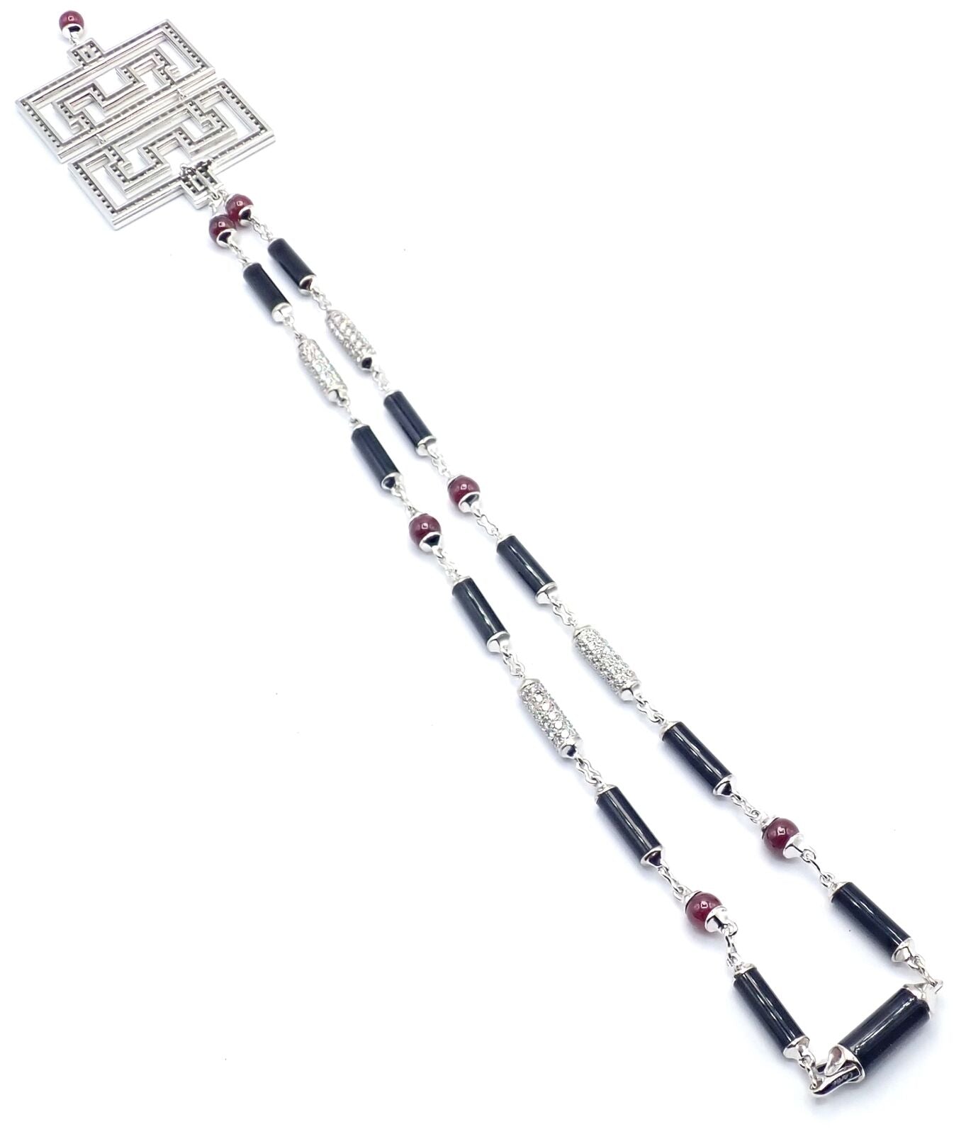 Cartier Le Baiser Du Dragon 18k White Gold Onyx Ruby Diamond Pendant Necklace | Fortrove