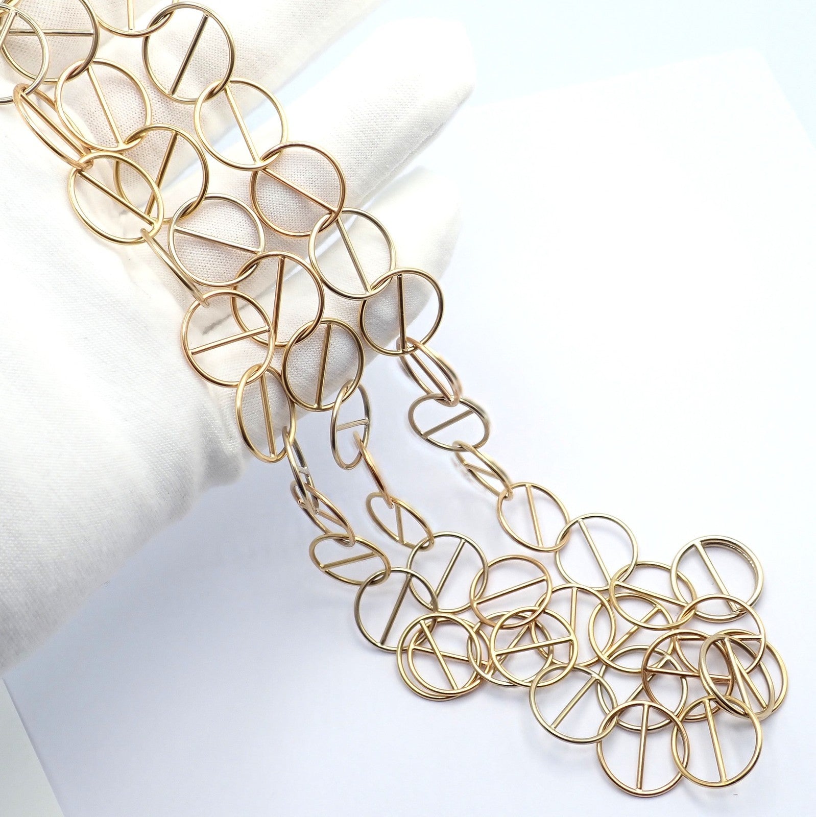 Hermes Caleche 18k Yellow Gold Extra Long or Layered Circle Necklace + Box | Fortrove