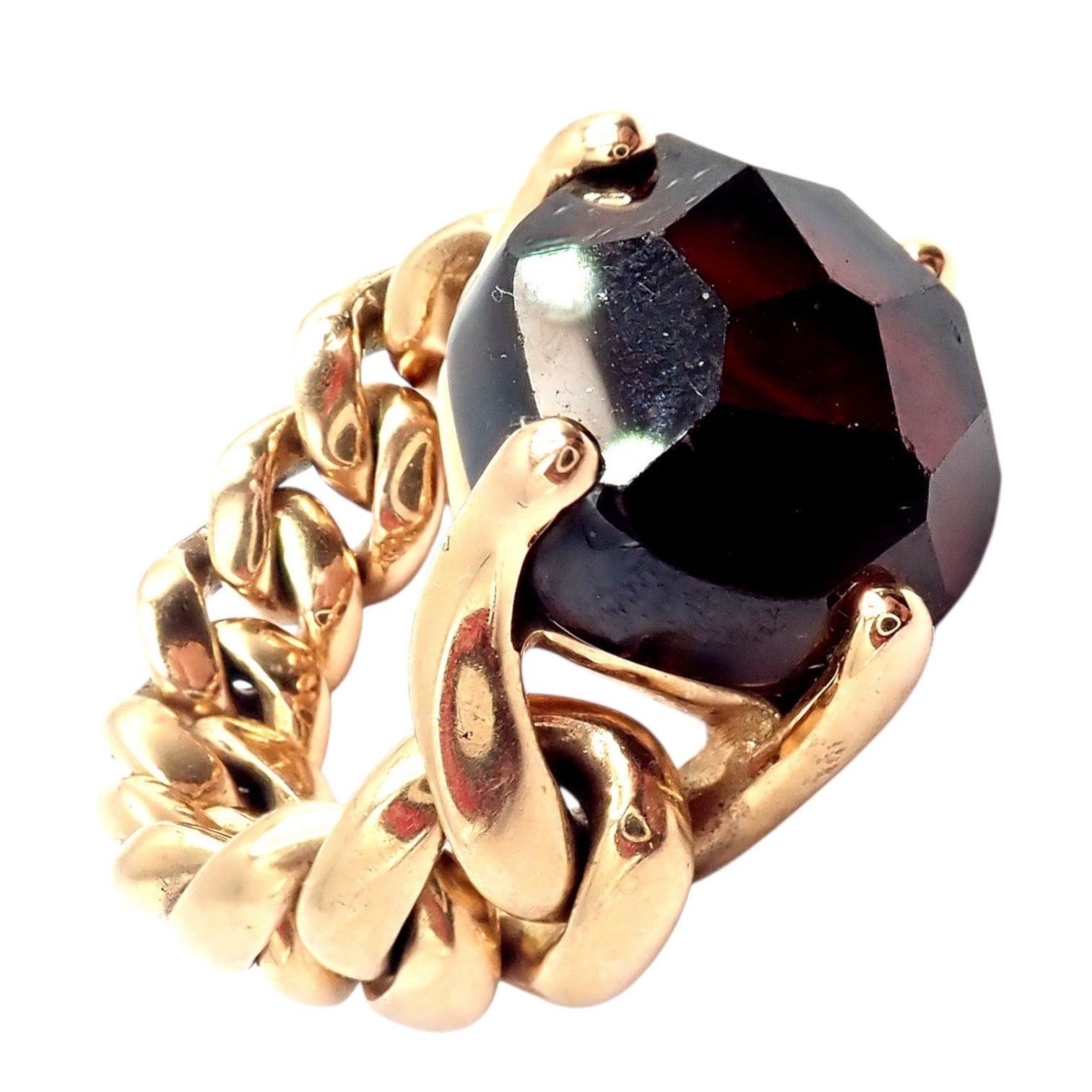 Authentic! Pomellato 18k Yellow Gold Lola Madeira Curb Link Garnet Ring Sz 7 | Fortrove