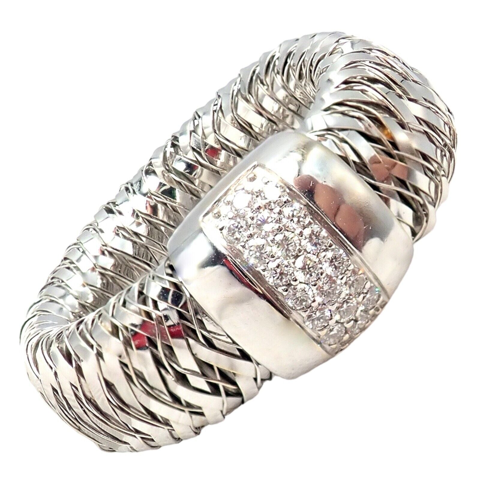 Authentic! Roberto Coin Primavera 18k White Gold Diamond Flexible 10mm Ring | Fortrove