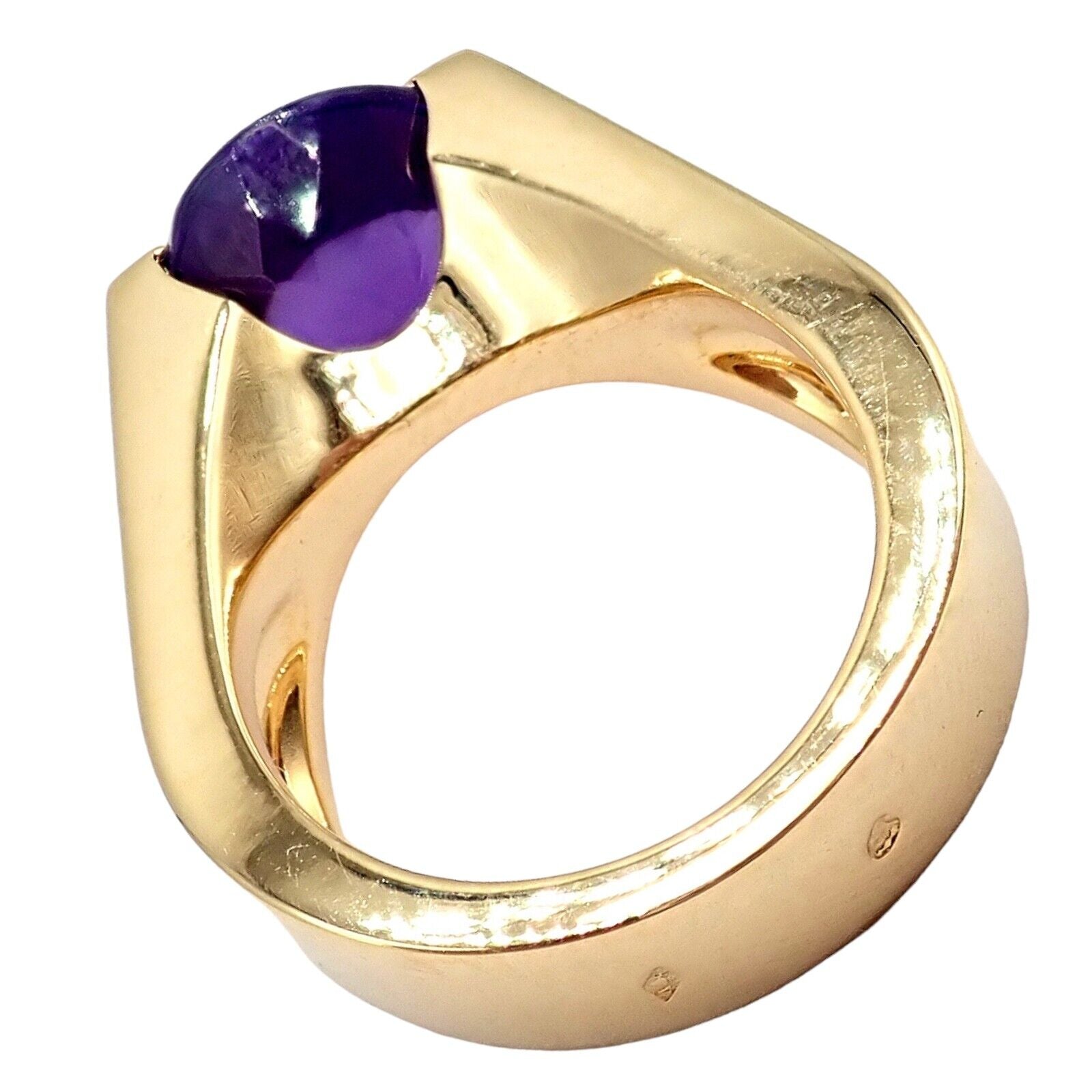 Authentic! Cartier Tankissi 18k Yellow Gold Diamond Large Amethyst Ring | Fortrove