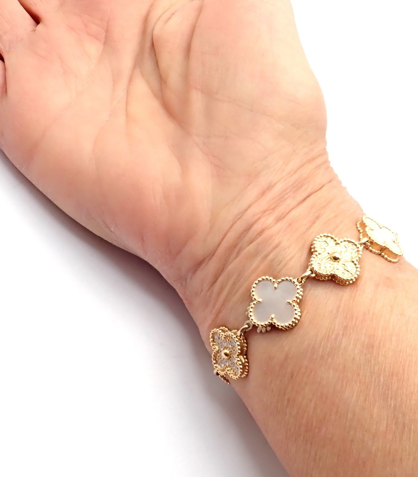 Van Cleef & Arpels Jewelry & Watches:Watches, Parts & Accessories:Watches:Wristwatches Authentic! Van Cleef & Arpels Vintage Diamond MOP Sweet Alhambra 18k Gold Watch