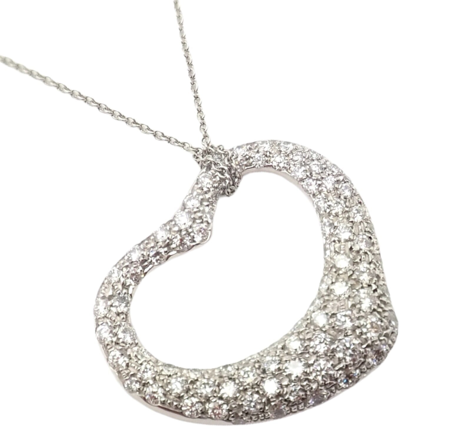 Tiffany & Co. Jewelry & Watches:Fine Jewelry:Necklaces & Pendants Authentic! Tiffany & Co Elsa Peretti Platinum Diamond Large Open Heart Necklace