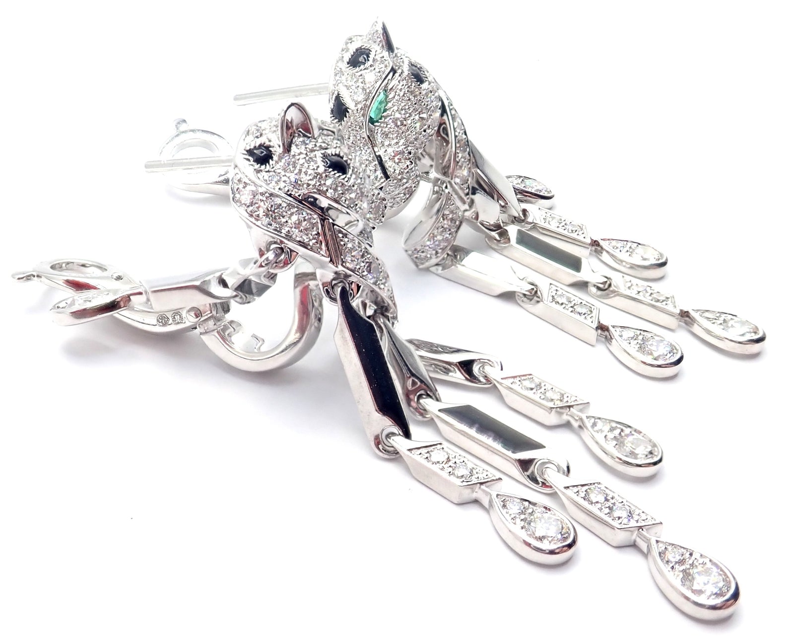 Authentic! Cartier Panthere Panther 18k White Gold Diamond Black Onyx Earrings | Fortrove