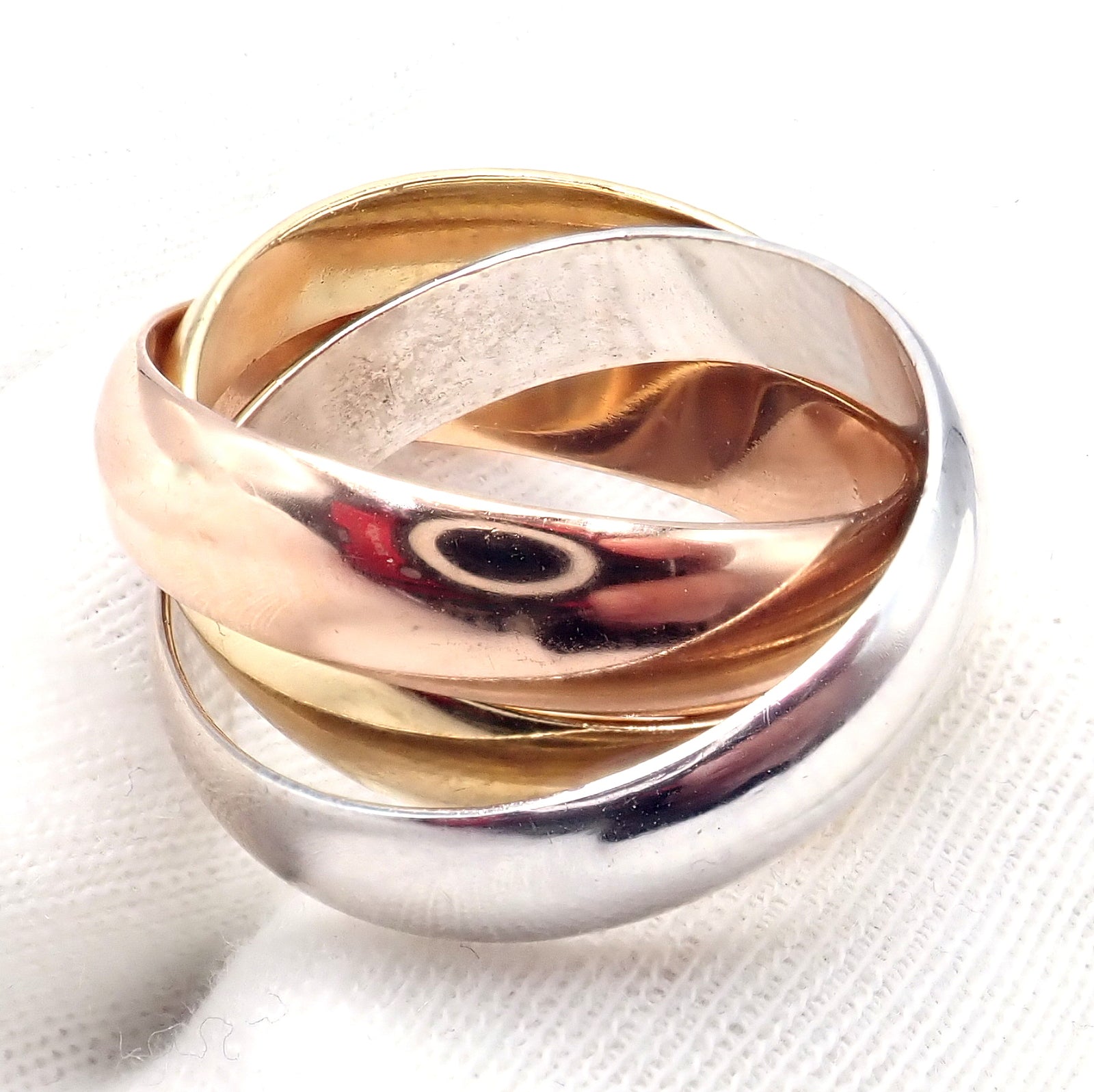 Authentic! Cartier Trinity 18k TriColor Gold Wide Band Ring + Papers sz 55 7.25 | Fortrove