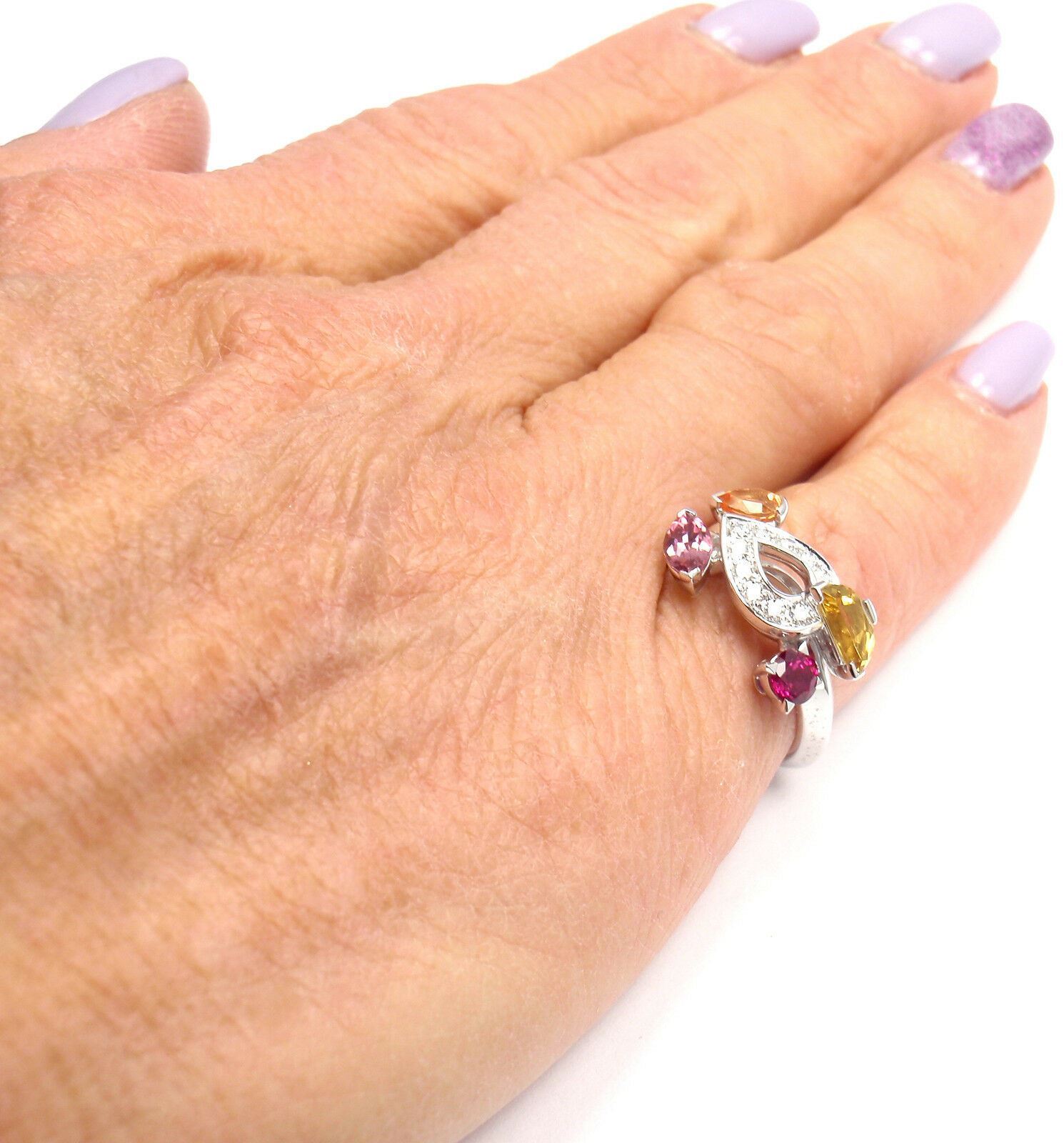 Authentic CARTIER Sorbet 18k White Gold Diamond Tourmaline Sapphire Ring Size 50 | Fortrove