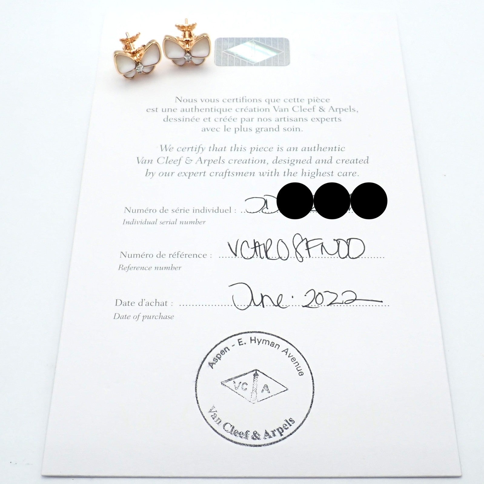 Van Cleef & Arpels 18k Rose Gold Diamond MoP Two Butterfly Earrings Cert | Fortrove