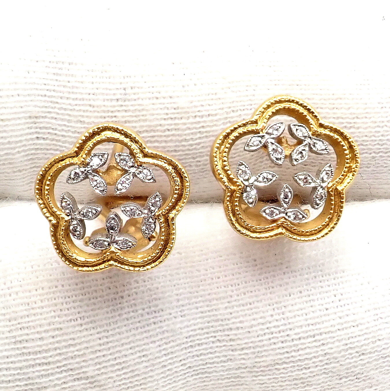 Cathy Waterman Jewelry & Watches:Fine Jewelry:Earrings Authentic! Cathy Waterman 22k Yellow Gold Platinum Diamond Vine Flower Earrings
