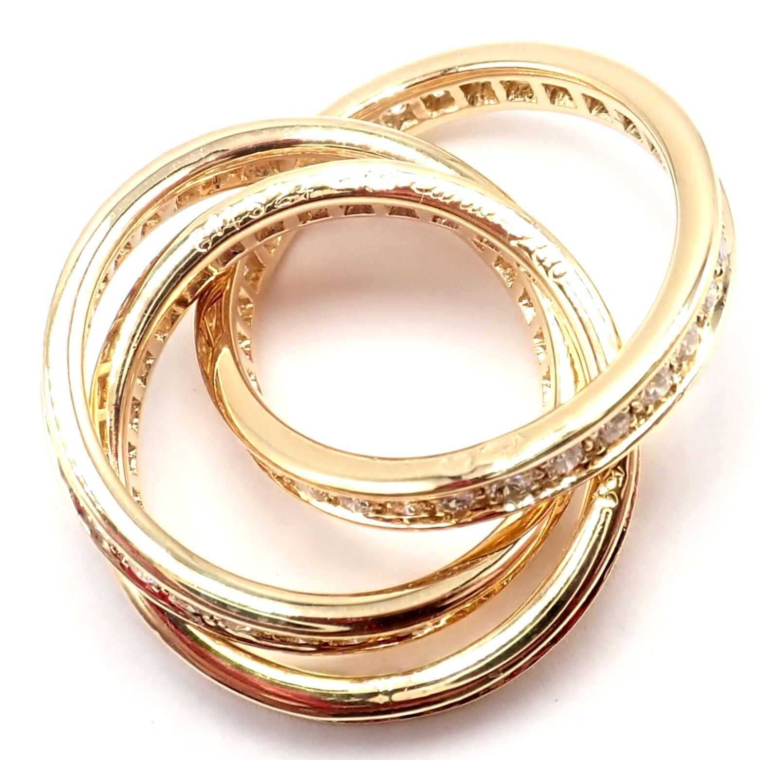 Authentic! Cartier 18k Yellow Gold Diamond Trinity Band Ring Size 5 3/4 Paper | Fortrove