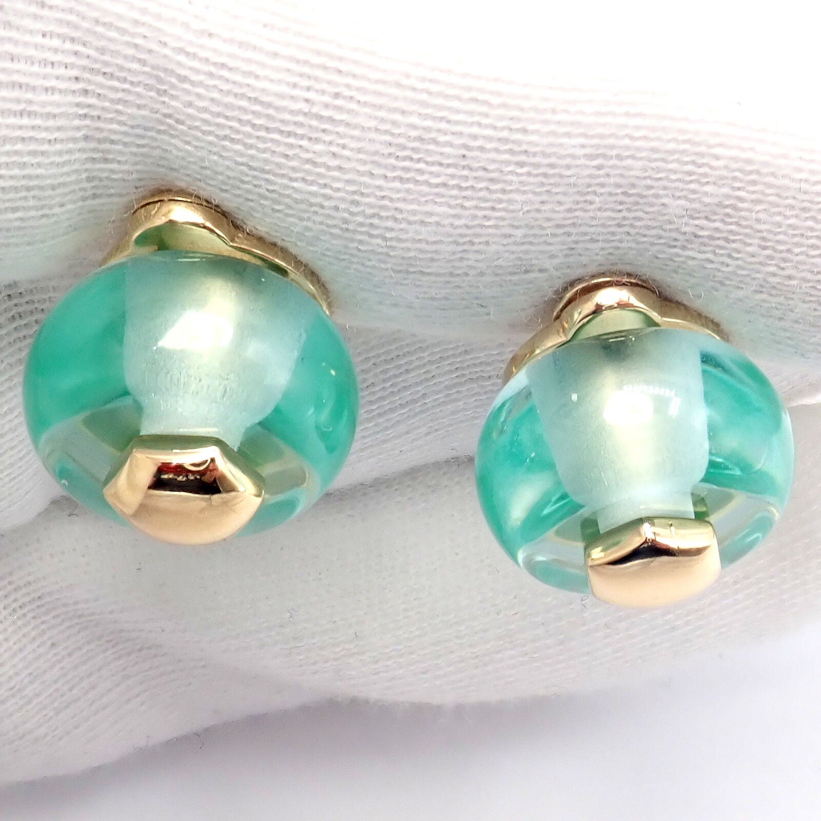 Authentic! Vintage Marina B 18k Yellow Gold Pneu Crystal Earrings | Fortrove