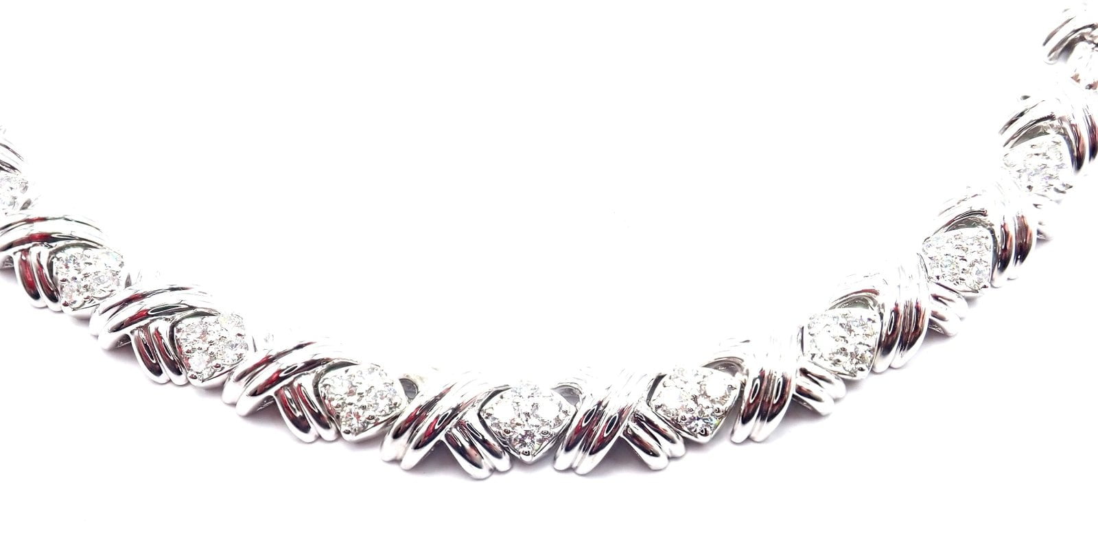 Authentic! Tiffany & Co 18k White Gold Diamond Cluster Signature X Link Necklace | Fortrove