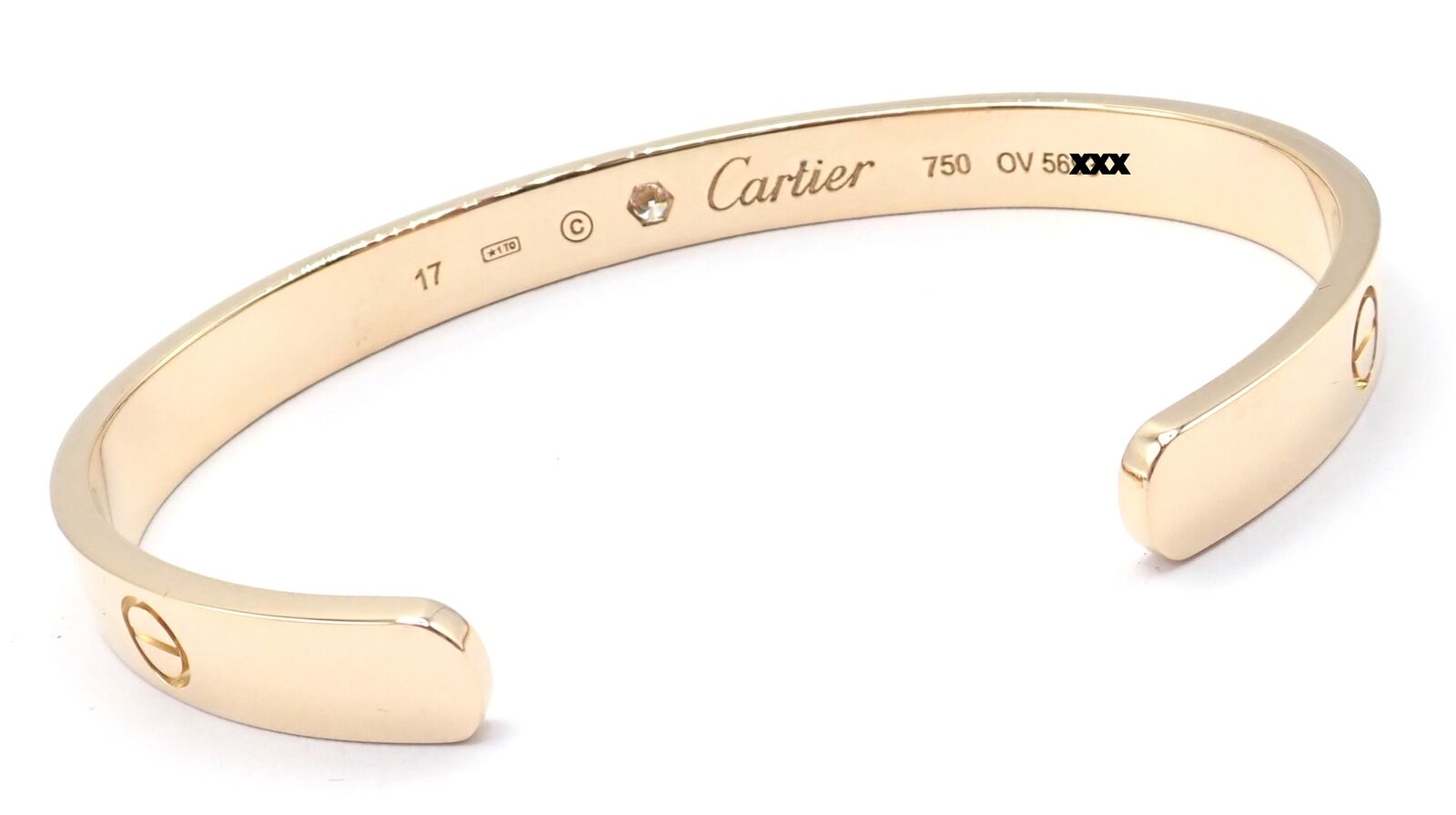 Authentic! Cartier 18k Yellow Gold Diamond Love Cuff Open Bracelet Size 17 | Fortrove