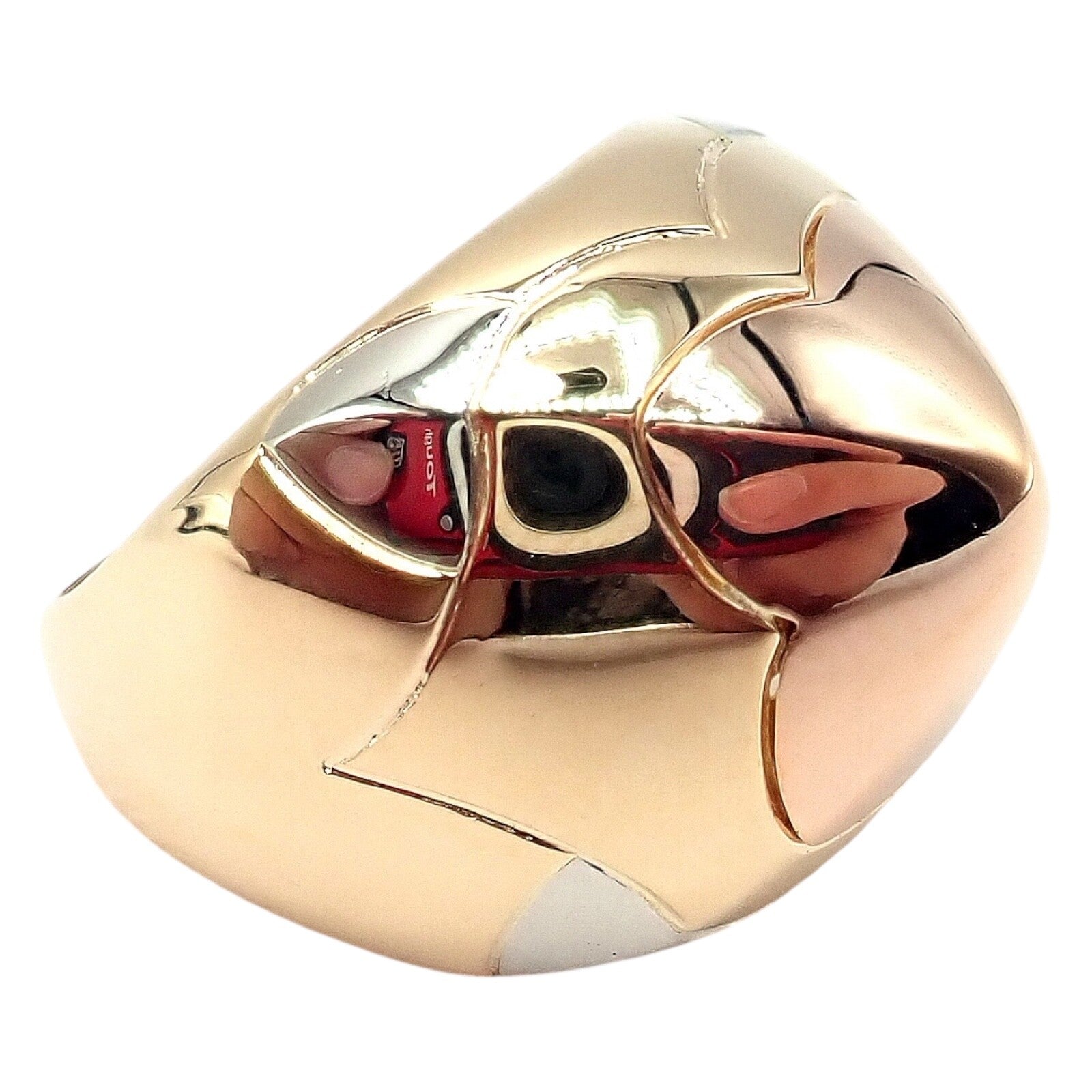 Authentic! Bvlgari Bulgari 18k Yellow White Rose Gold Tricolor Pyramid Ring sz 6 | Fortrove