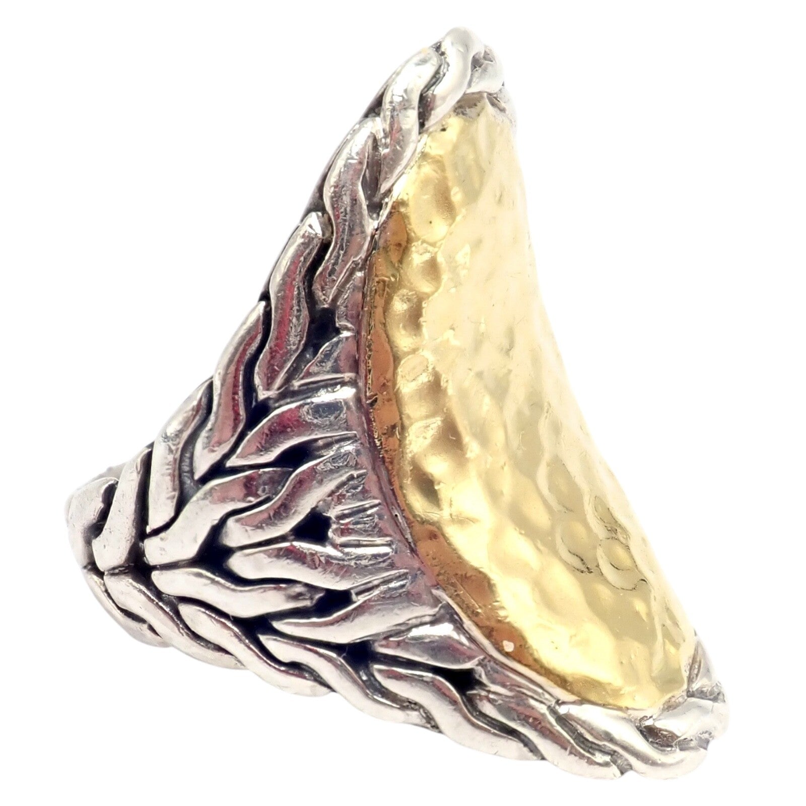 John Hardy JH Silver 22k Yellow Gold Classic Palu Saddle Cocktail Ring sz 7 | Fortrove