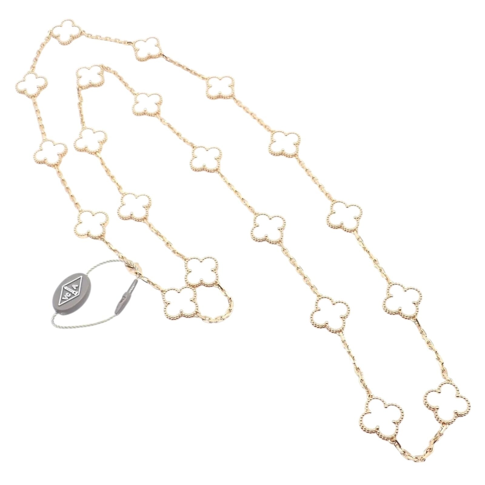 Van Cleef & Arpels Jewelry & Watches:Fine Jewelry:Necklaces & Pendants Van Cleef & Arpels 18k Yellow Gold 20 Motif Alhambra Rock Crystal Necklace Cert