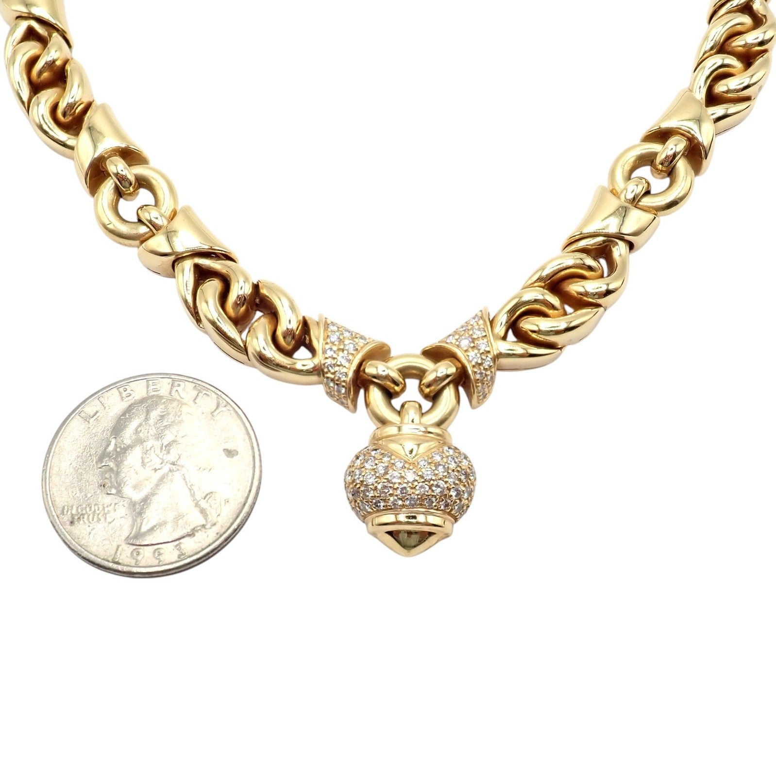 Rare! Bvlgari Bulgari 18k Yellow Gold Diamond Doppio Cuore Heart Necklace | Fortrove