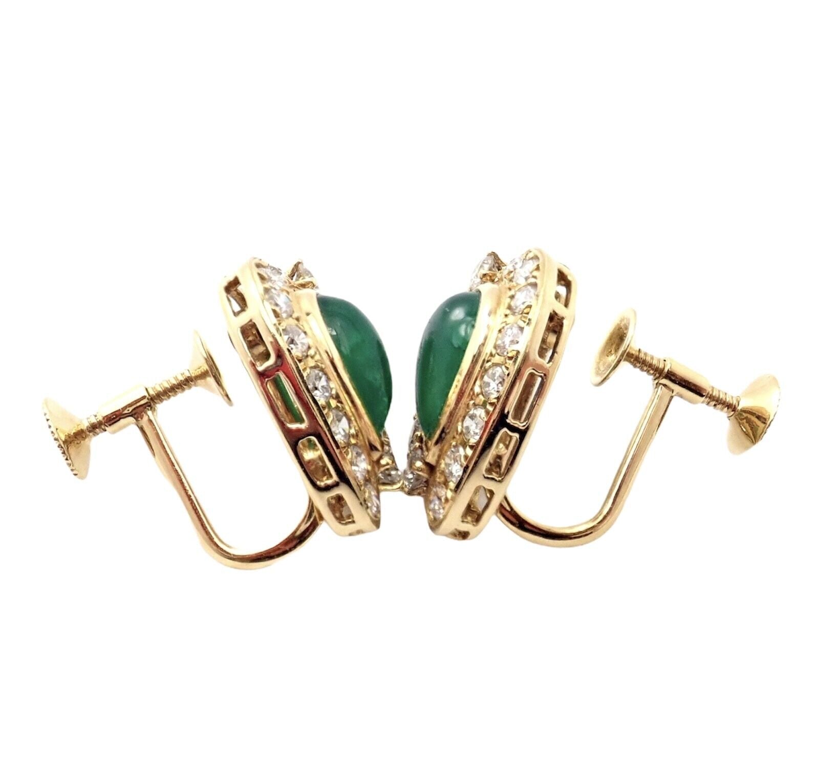 Authentic! Mikimoto 18k Yellow Gold Diamond Teardrop Emerald Screw Back Earrings | Fortrove