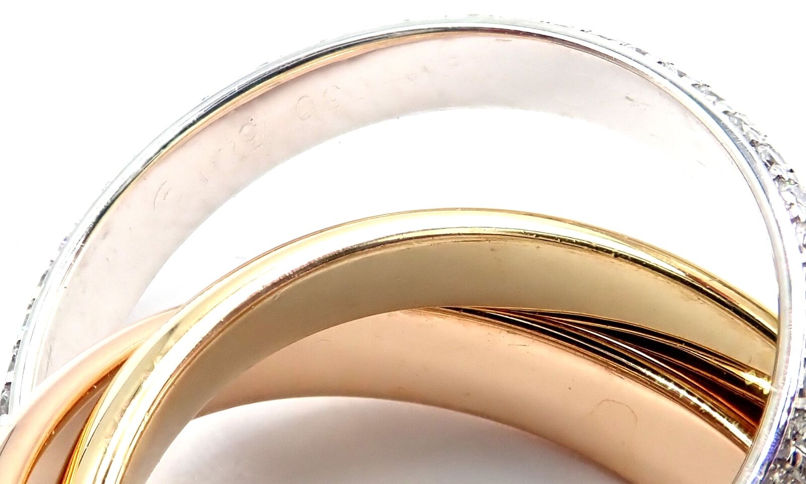 Cartier Trinity Classic Diamond 18k White Yellow Rose Gold Band Ring 6.75 Paper | Fortrove