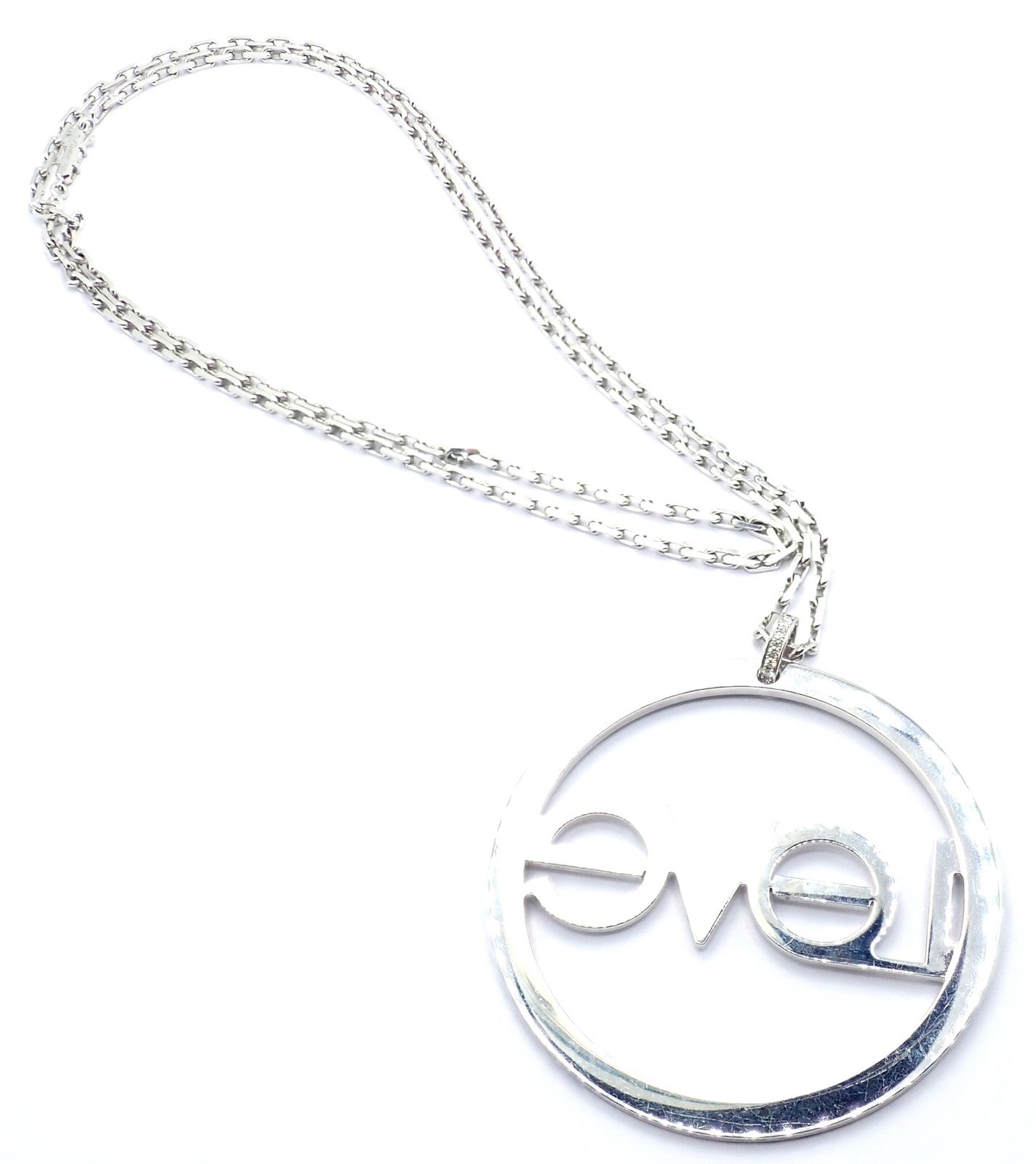 Authentic! Cartier 18k White Gold Diamond Ceramic Large Love Pendant Necklace | Fortrove