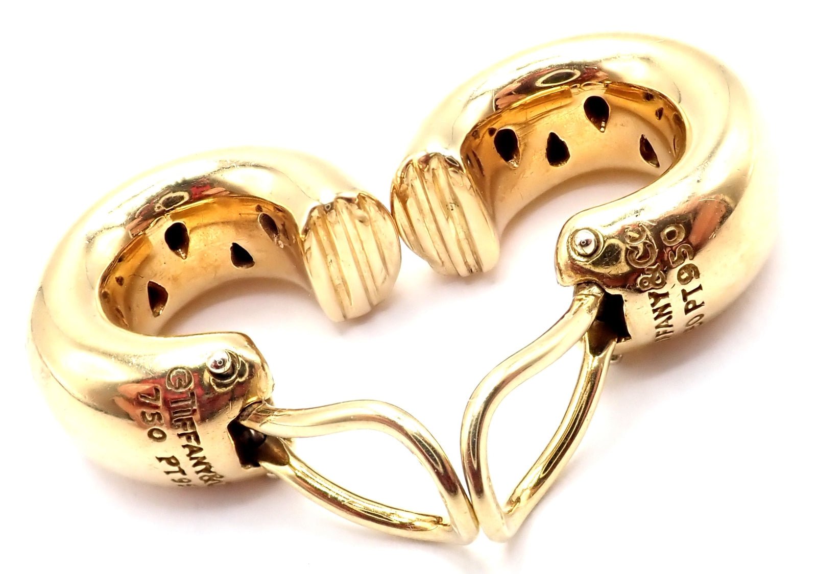 Authentic! Tiffany & Co 18k Yellow Gold Platinum Diamond Etoile Hoop Earrings | Fortrove