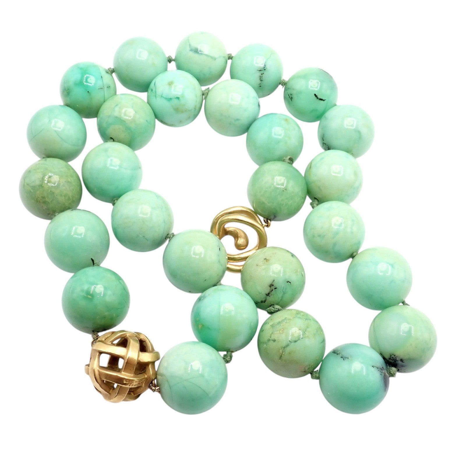 Angela Cummings 18k Yellow Gold 15.5mm Turquoise Bead 20" Long Necklace 1988 | Fortrove
