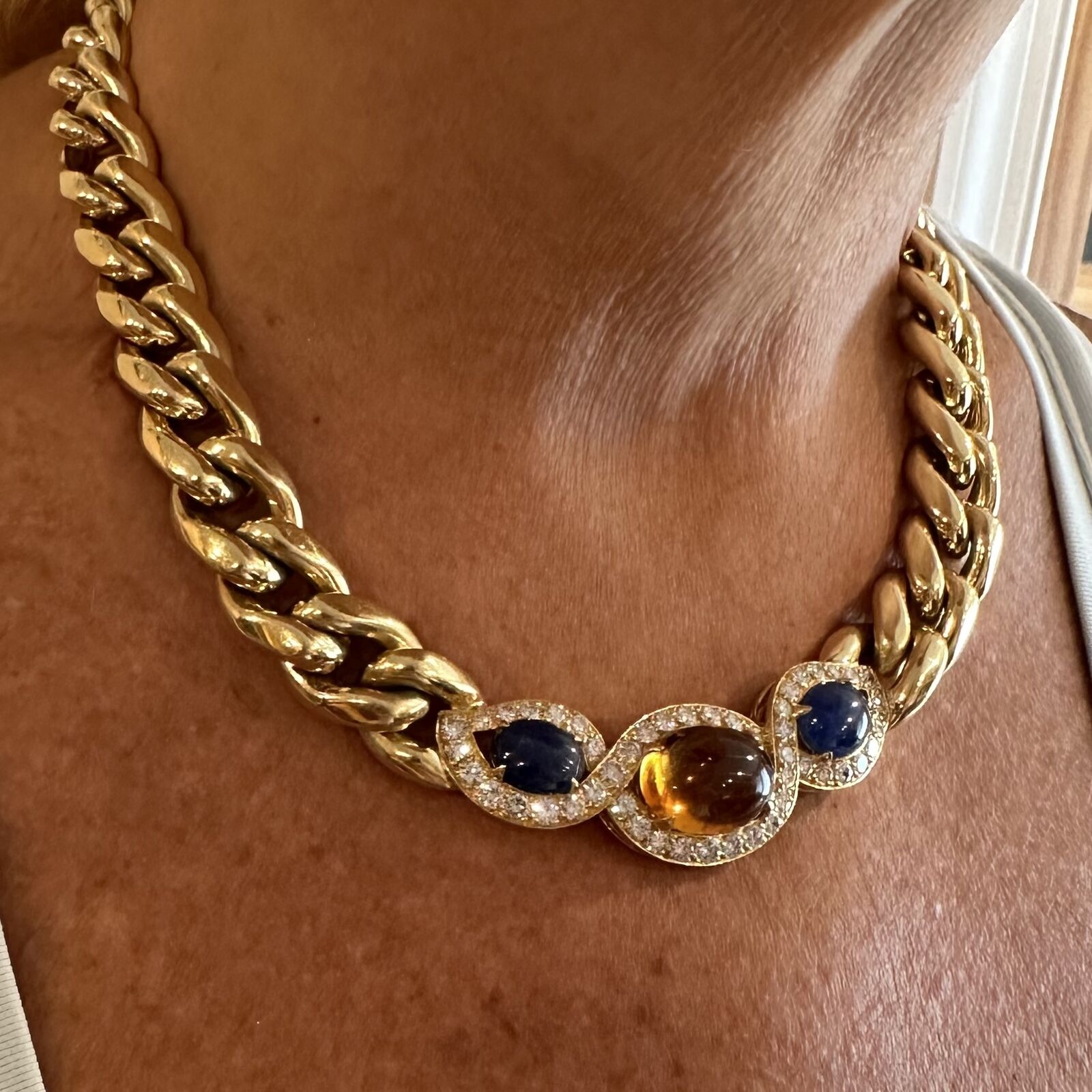 Bvlgari Bulgari 18k Yellow Gold Diamond Citrine Sapphire Link Necklace Paper | Fortrove