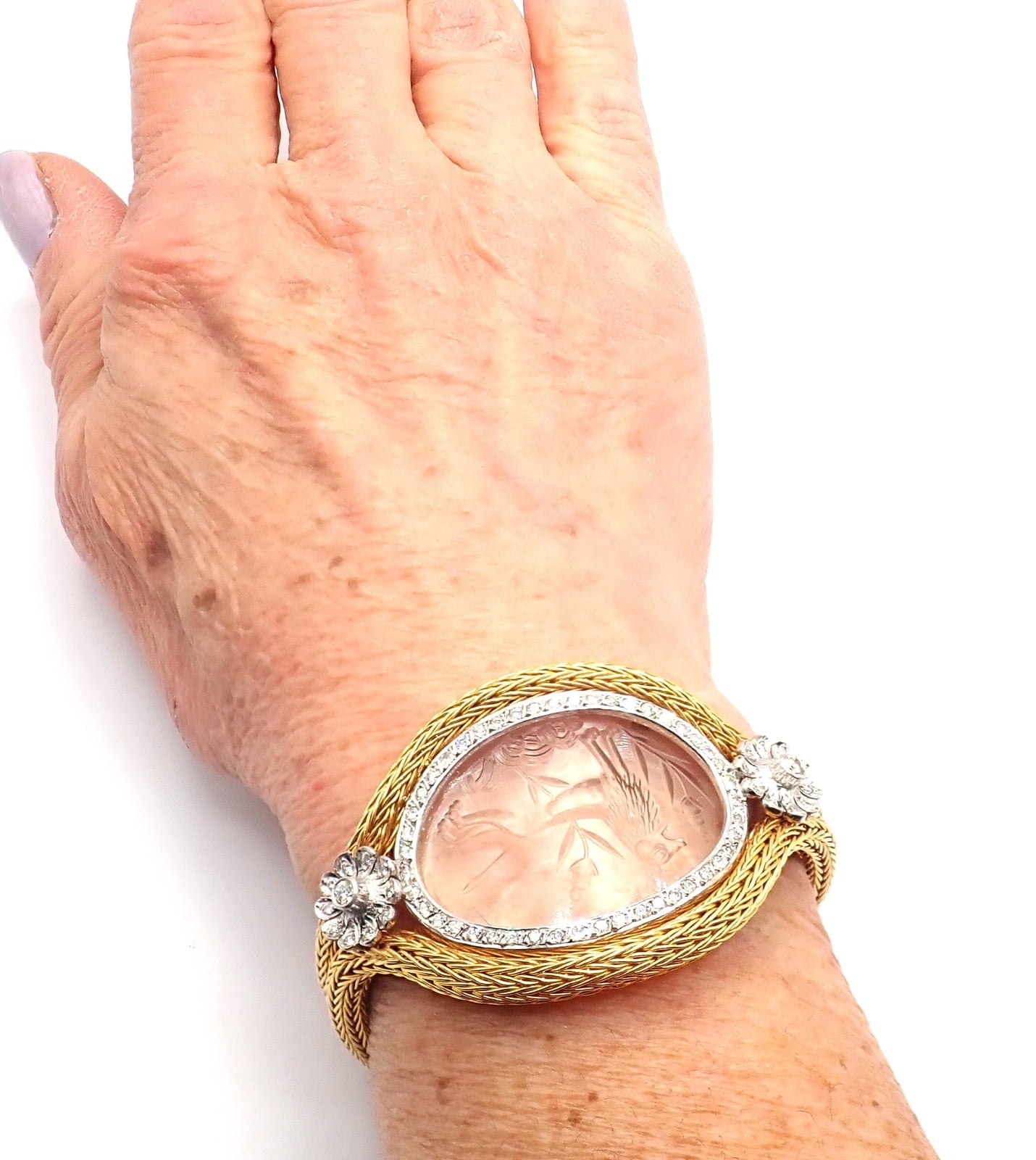 Lalaounis Jewelry & Watches:Fine Jewelry:Bracelets & Charms Authentic! Ilias Lalaounis 18k Yellow Gold Diamond Rock Crystal Bangle Bracelet