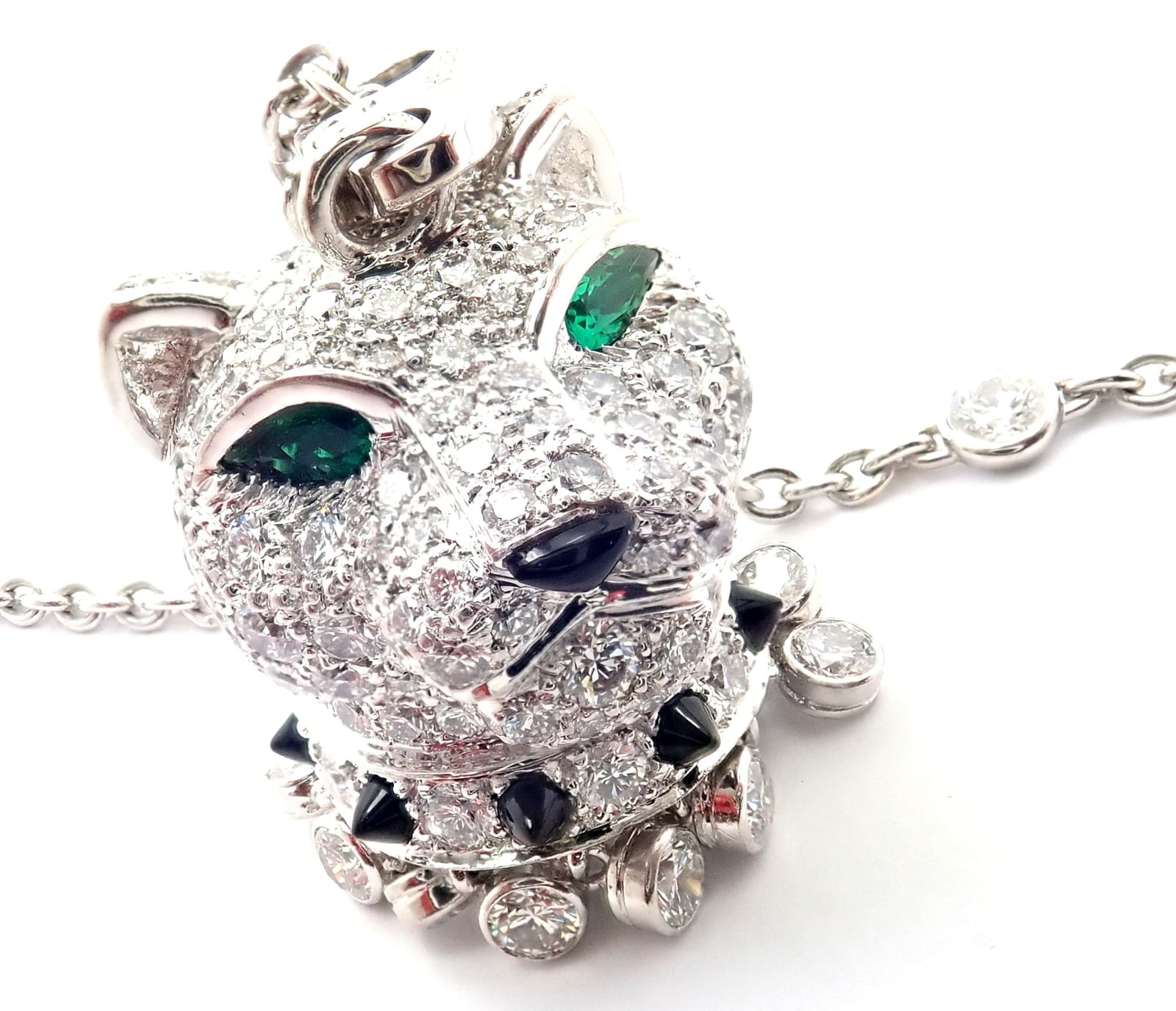 Cartier Jewelry & Watches:Fine Jewelry:Necklaces & Pendants Authentic! Cartier Panther 18k White Gold Diamond Emerald Onyx Pendant Necklace