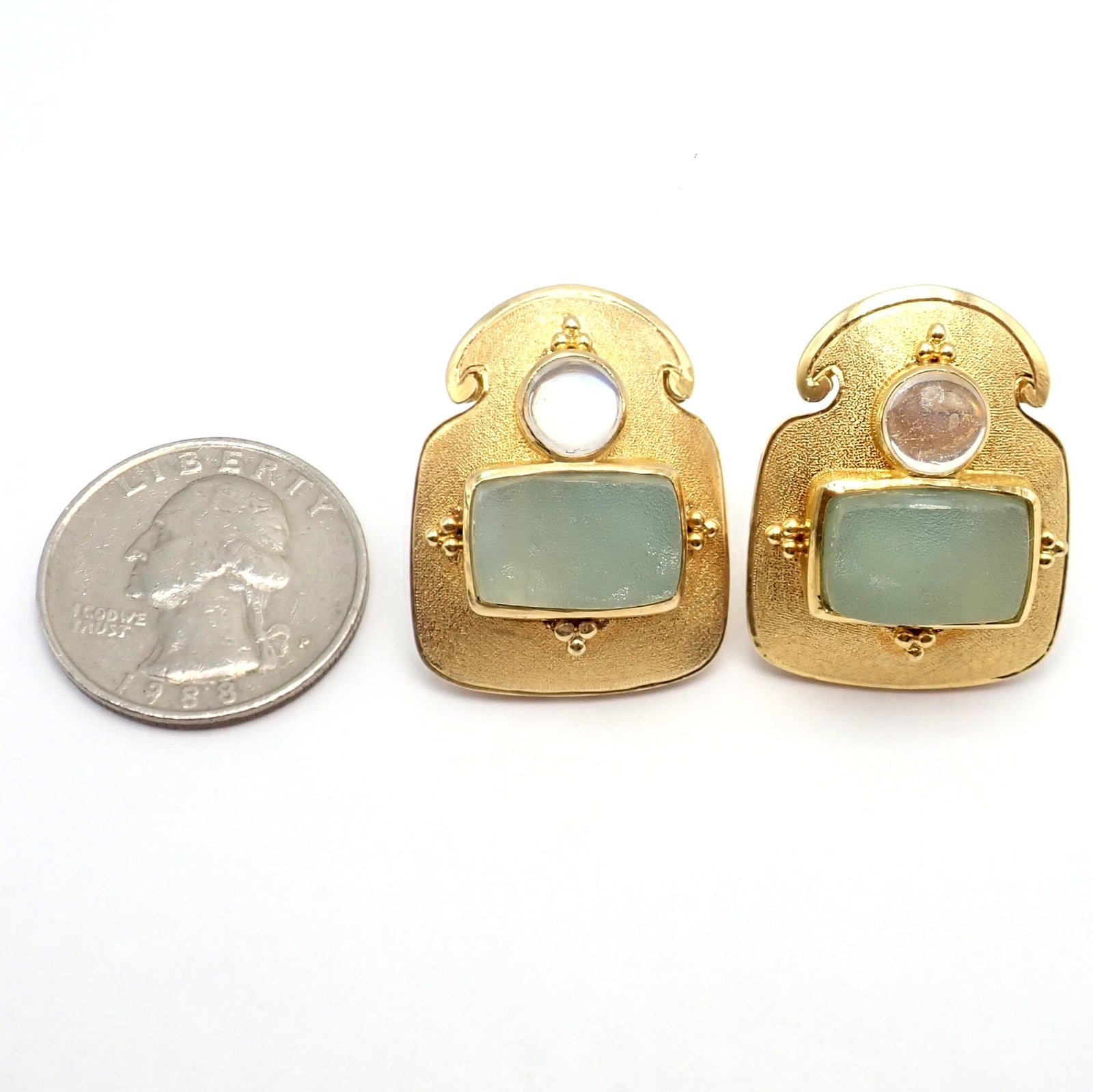 Rare! Vintage Paula Crevoshay 18k Gold Smithsonite Moonstone Earrings OOAK | Fortrove