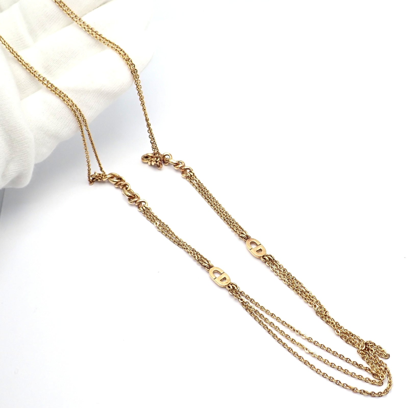 Vintage! Christian Dior Solid 18k Gold CD Three Strand 28" Long Necklace Germany | Fortrove