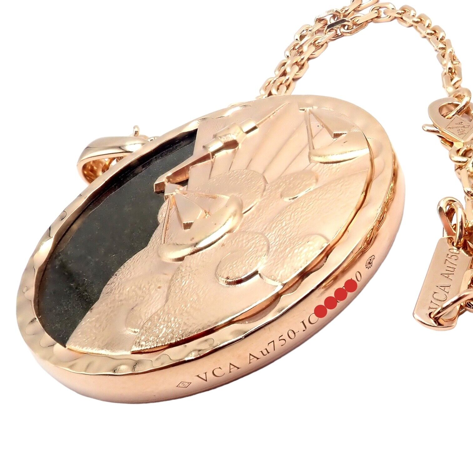 Van Cleef & Arpels Zodiaque18k Rose Gold Libra Pendant Obsidian Necklace Cert. | Fortrove