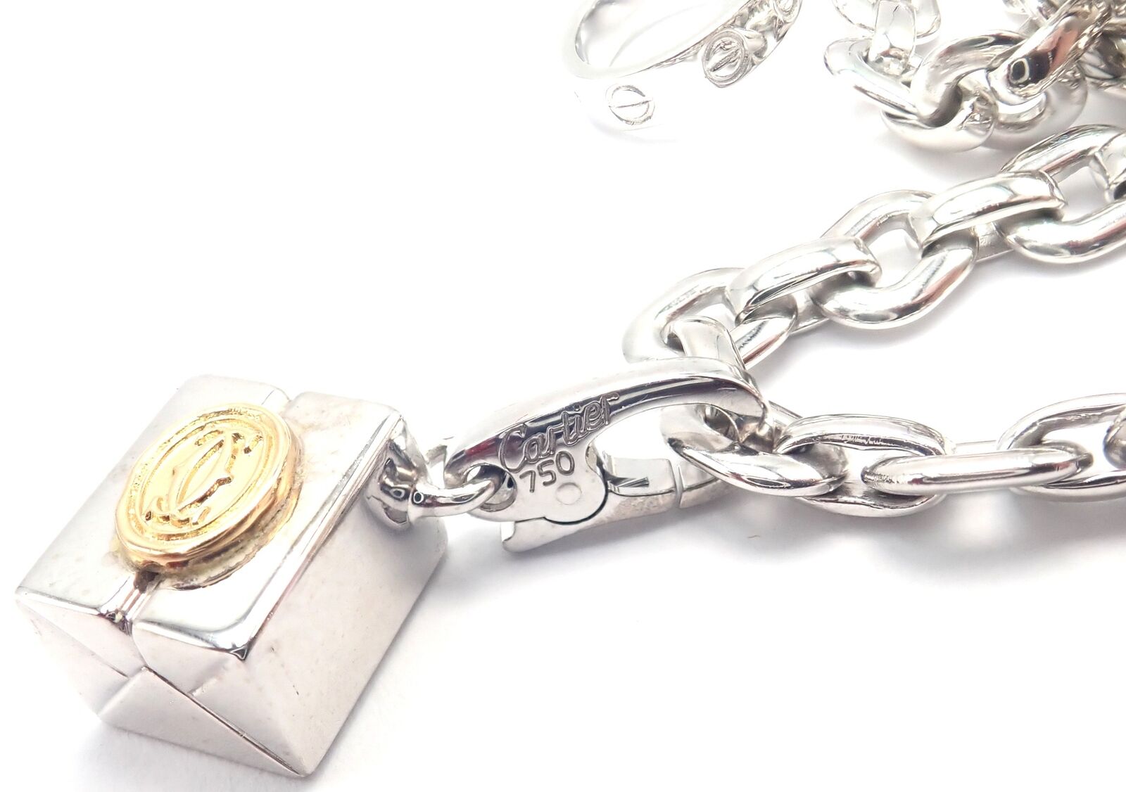 Authentic Cartier 18k White Gold 4 Charm Panther Airplane Love Box Link Bracelet | Fortrove