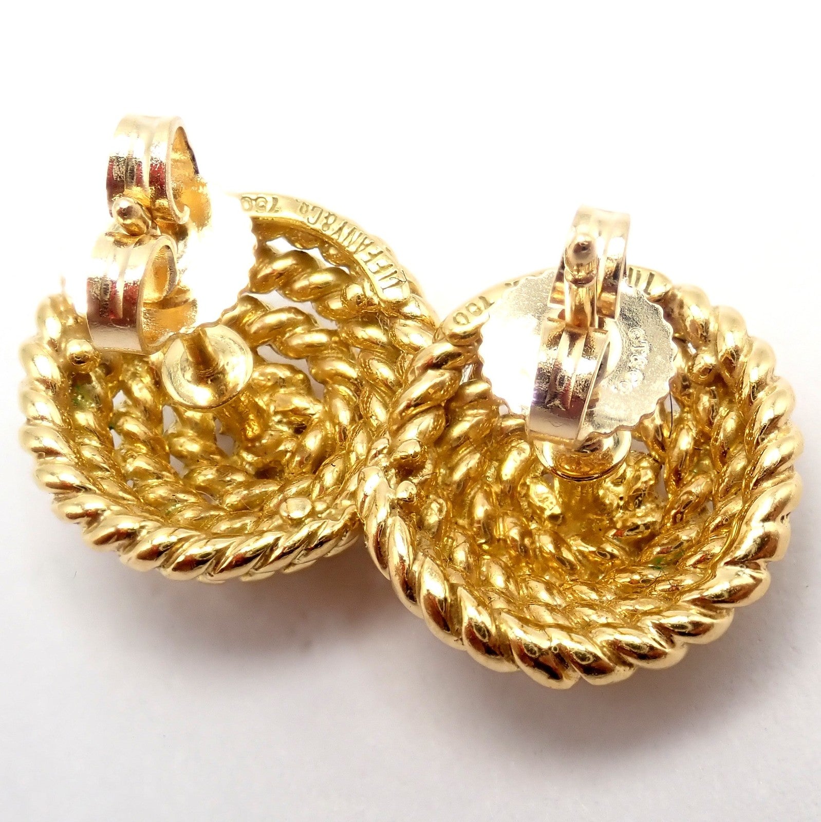 Authentic! Tiffany & Co 18k Yellow Gold Rope Coil Vintage Earrings | Fortrove
