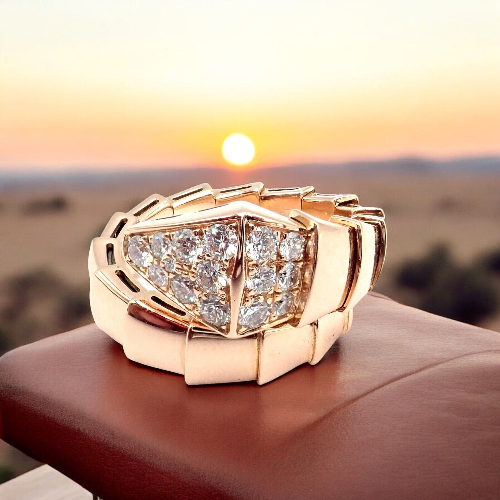 Authentic! Bulgari Bvlgari Serpenti Viper 18k Rose Gold Diamond Large Ring | Fortrove