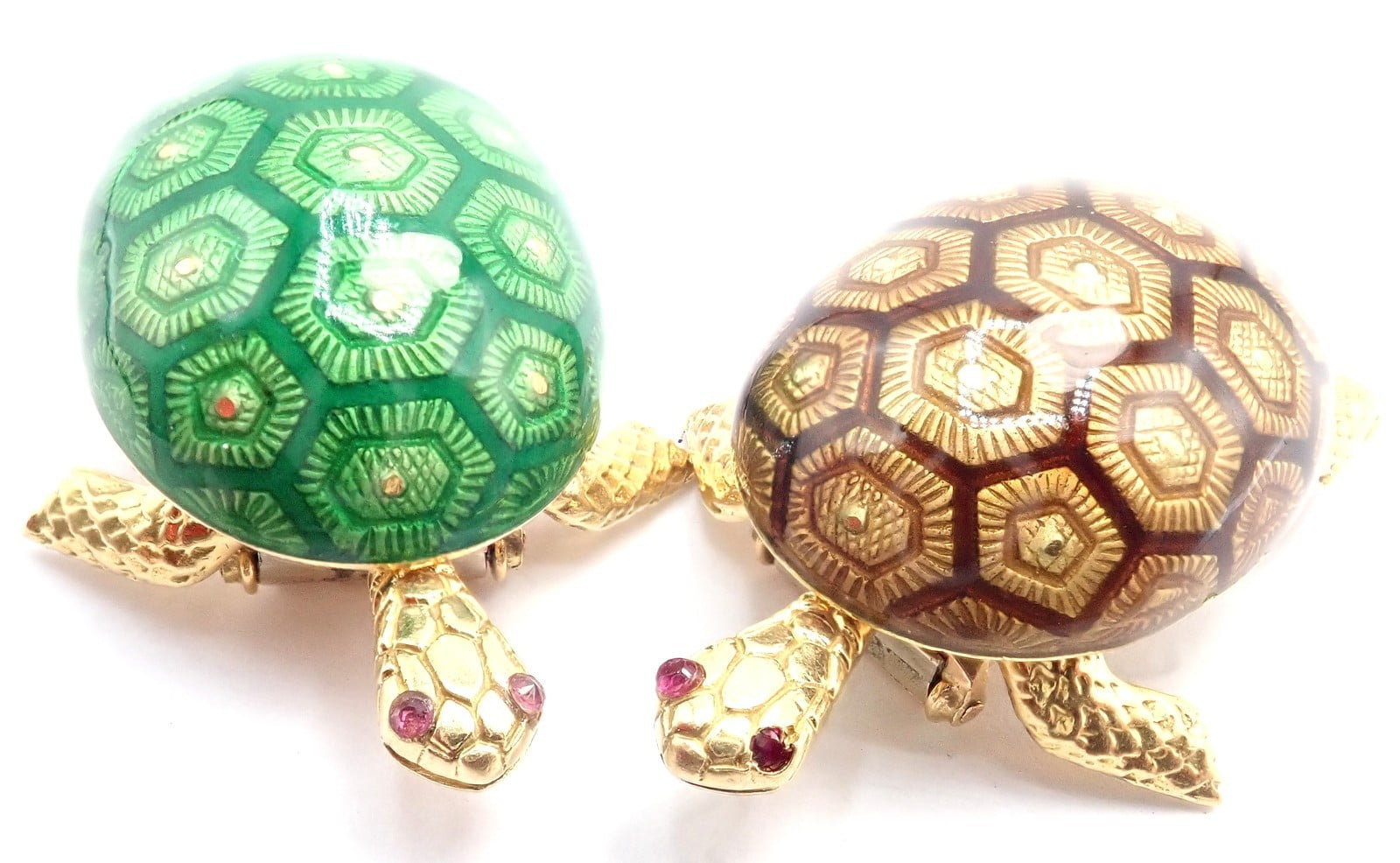 Boucheron Jewelry & Watches:Fine Jewelry:Brooches & Pins Vintage! Boucheron France 18k Yellow Gold Enamel Set Of Two Turtle Brooches