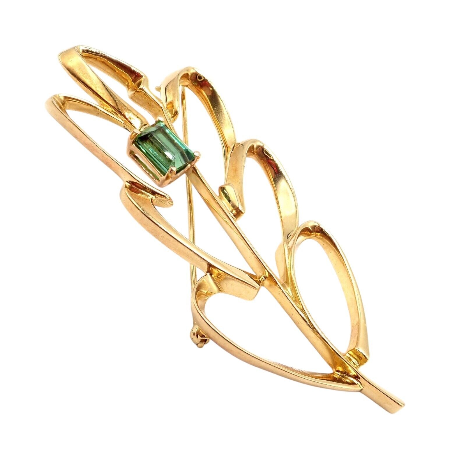 Vintage Tiffany & Co Paloma Picasso 18k Yellow Gold Green Tourmaline Leaf Brooch | Fortrove