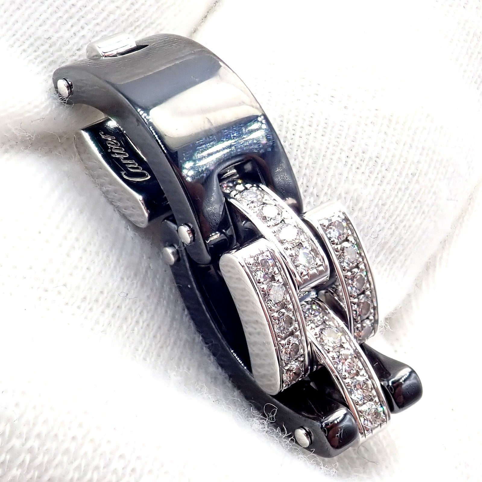 Cartier 18k White Gold Diamond Ceramic Maillon Panthere Ring Size 51 US 5.75 | Fortrove