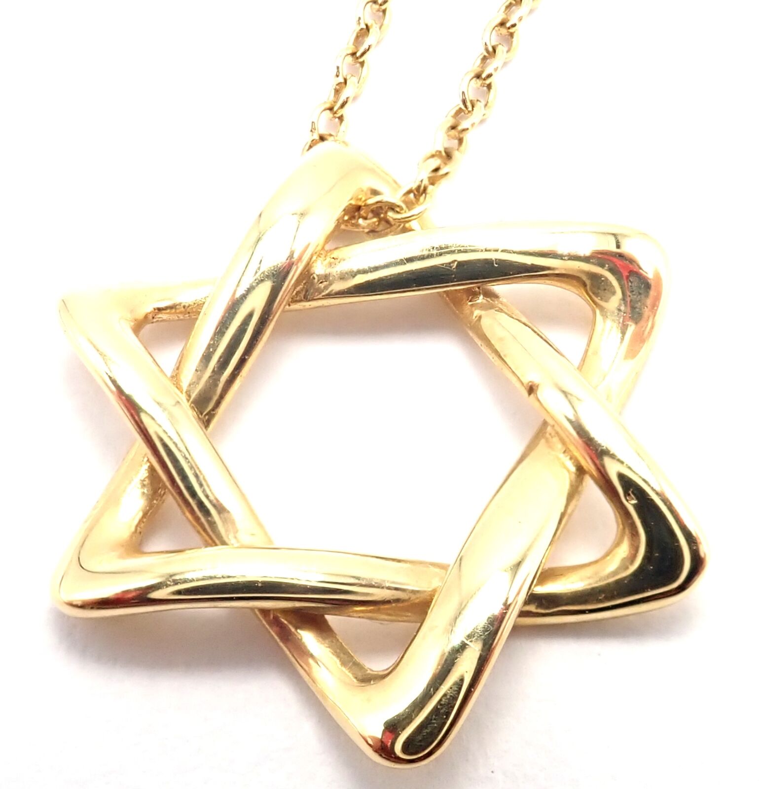 Authentic! Tiffany & Co Peretti 18k Yellow Gold Star Of David Pendant Necklace | Fortrove