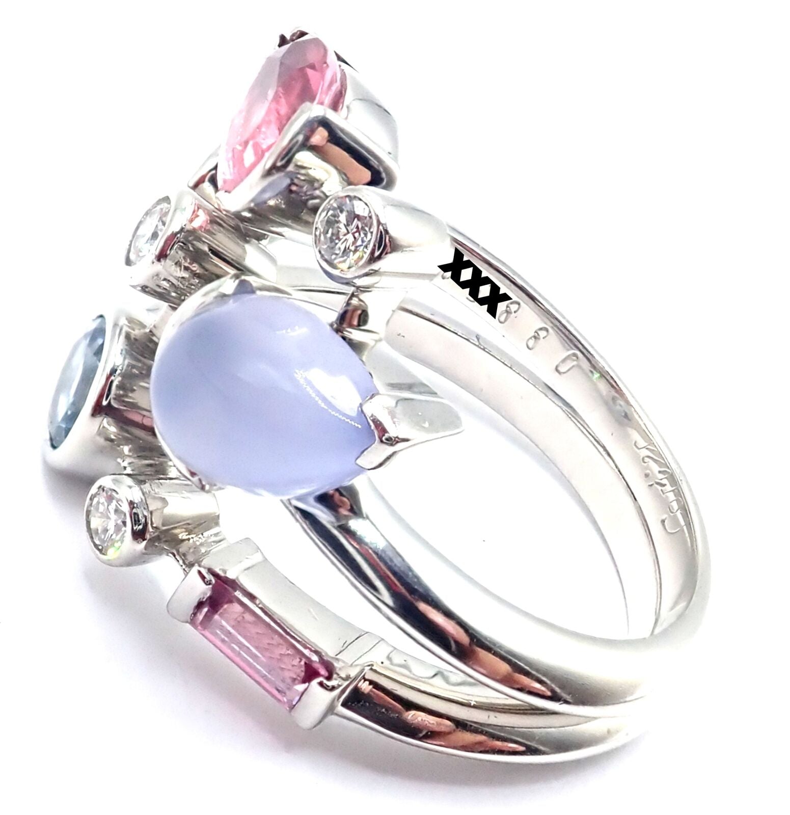 Authentic! Cartier Meli Melo Platinum Chalcedony Tourmaline Garnet Diamond Ring | Fortrove