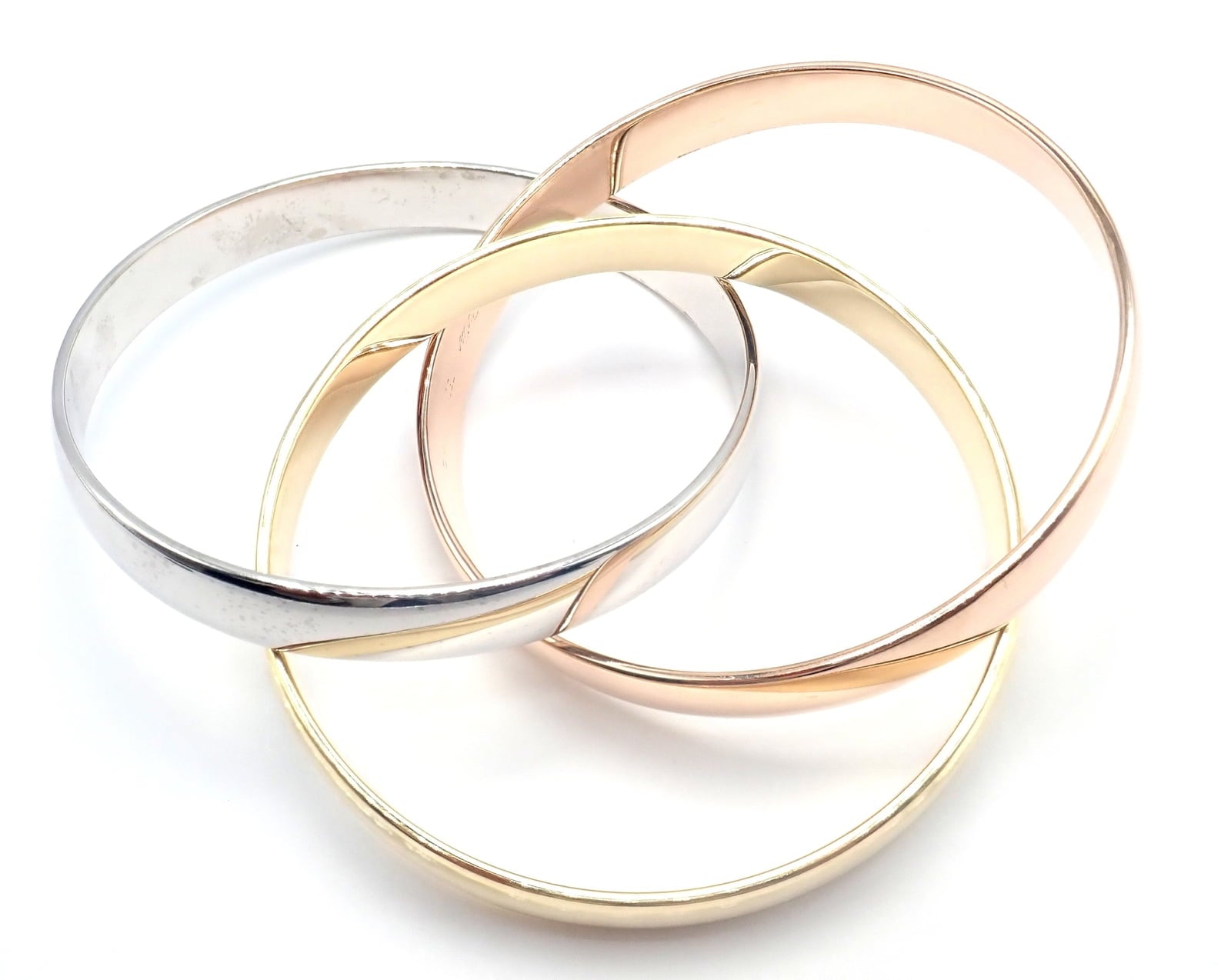 Cartier Jewelry & Watches:Fine Jewelry:Bracelets & Charms Cartier 18k Tricolor Gold Trinity Large Model Medium Size Bangle Bracelet
