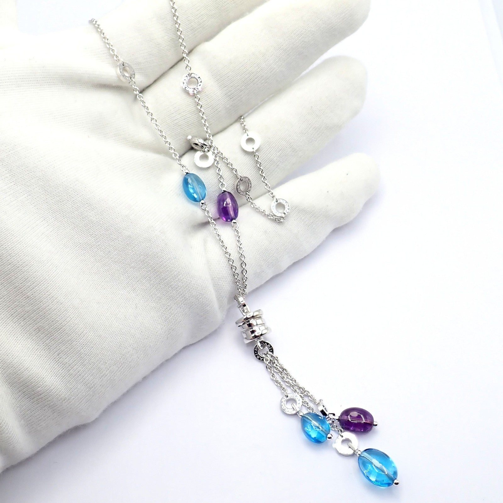 Bvlgari Bulgari 18k White Gold Amethyst Blue Topaz Lavalier B.Zero1 Necklace | Fortrove
