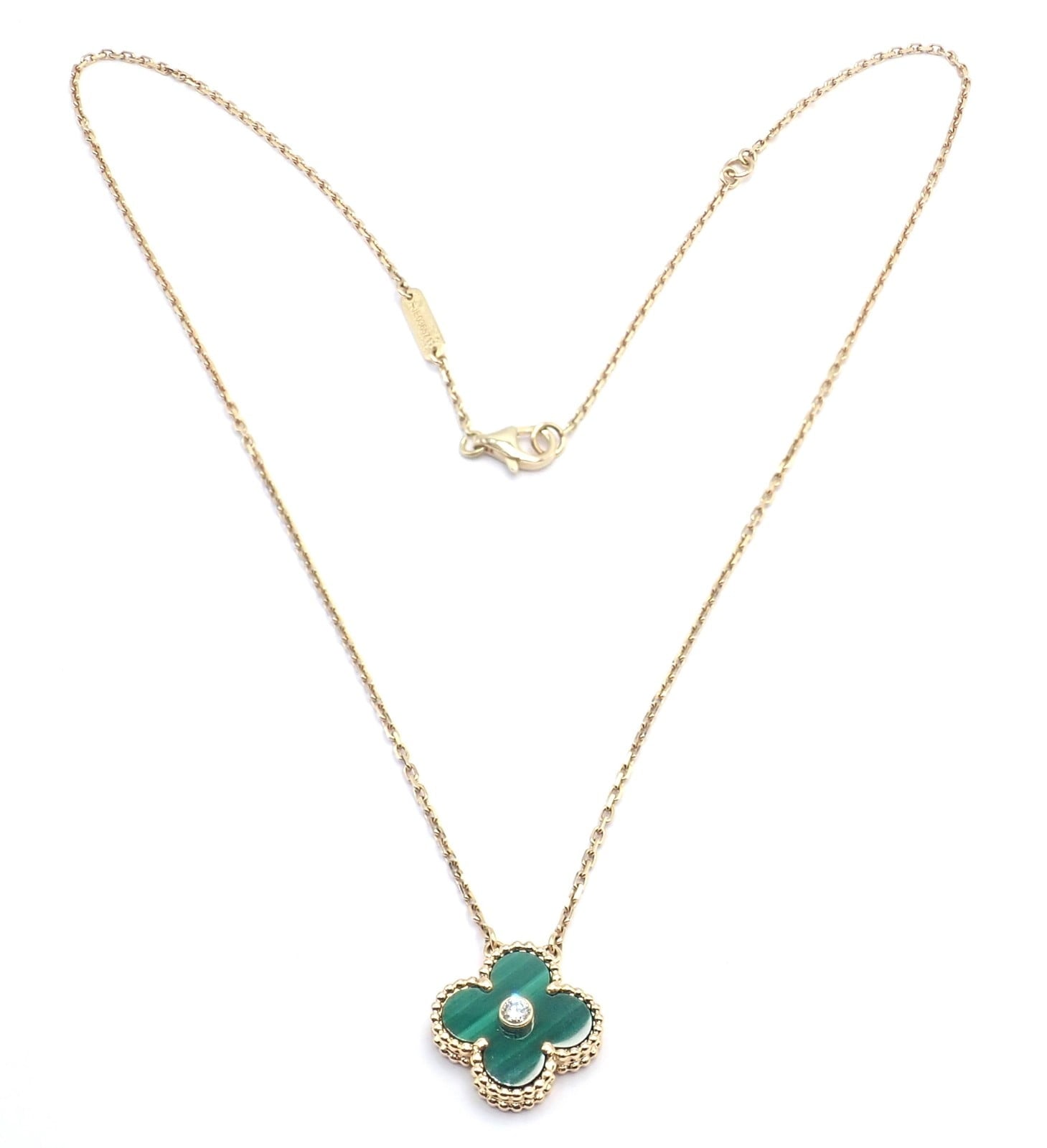 Van Cleef & Arpels Diamond 18k Vintage Alhambra Malachite Holiday 2013 Necklace | Fortrove