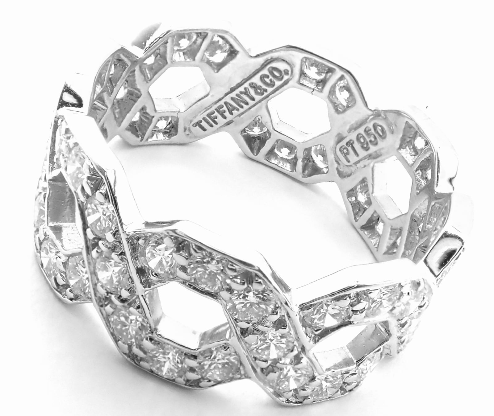 Tiffany & Co. Jewelry & Watches:Fine Jewelry:Rings Authentic! Tiffany & Co Platinum Diamond Eternal Wide Link Band Ring Size 5.25