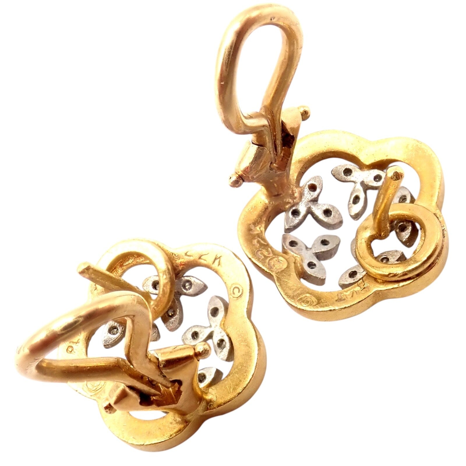 Authentic! Cathy Waterman 22k Yellow Gold Platinum Diamond Vine Flower Earrings | Fortrove