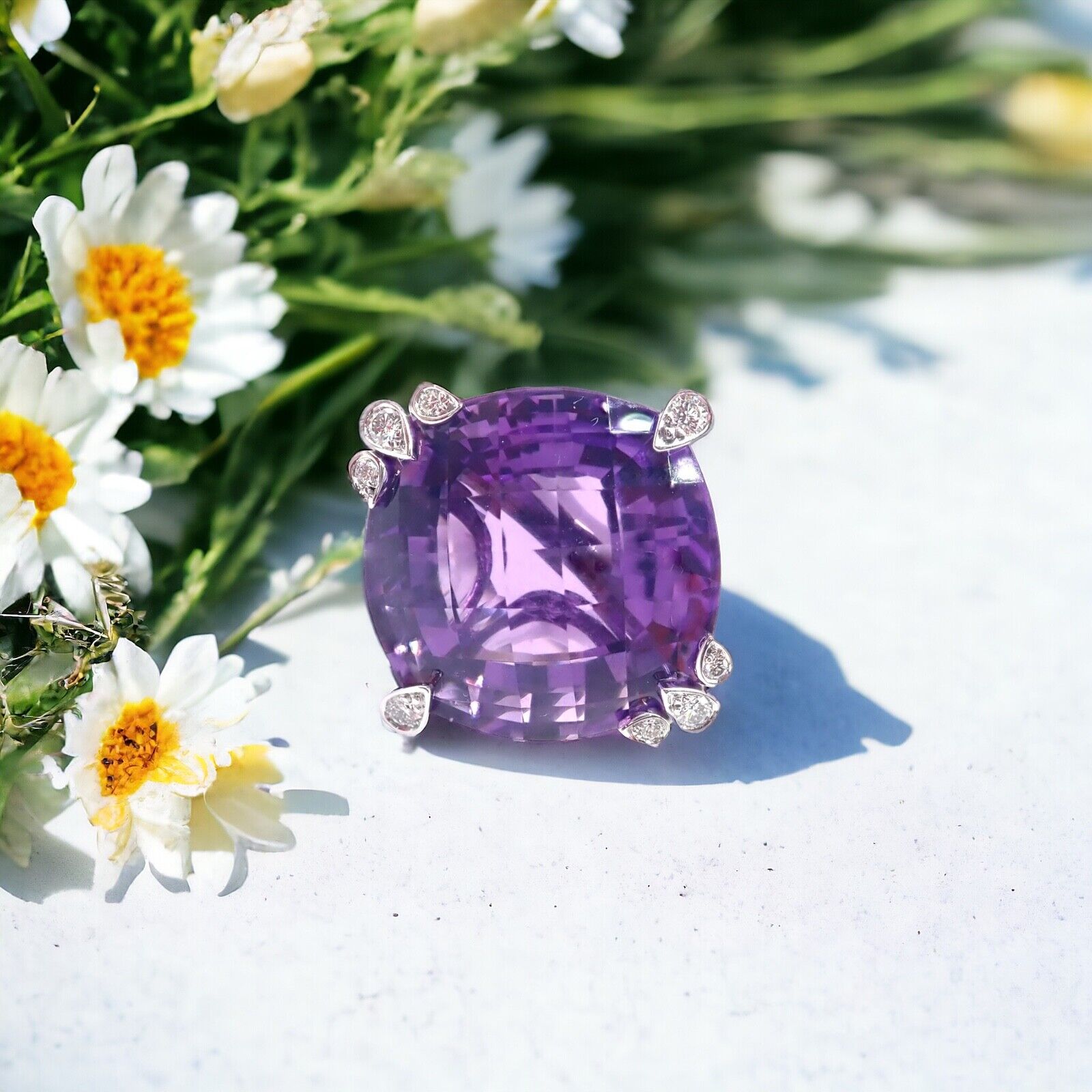 Authentic! Cartier Inde Mysterieuse 18k White Gold Diamond Amethyst Large Ring | Fortrove