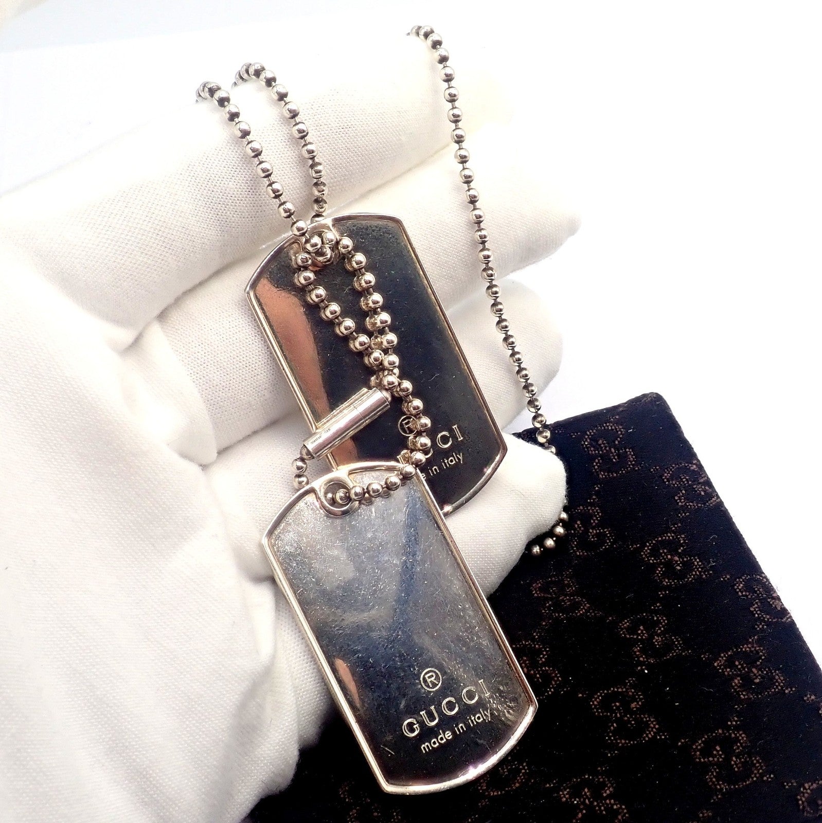 Authentic! Gucci Sterling Silver Double Dog Tag Necklace | Fortrove