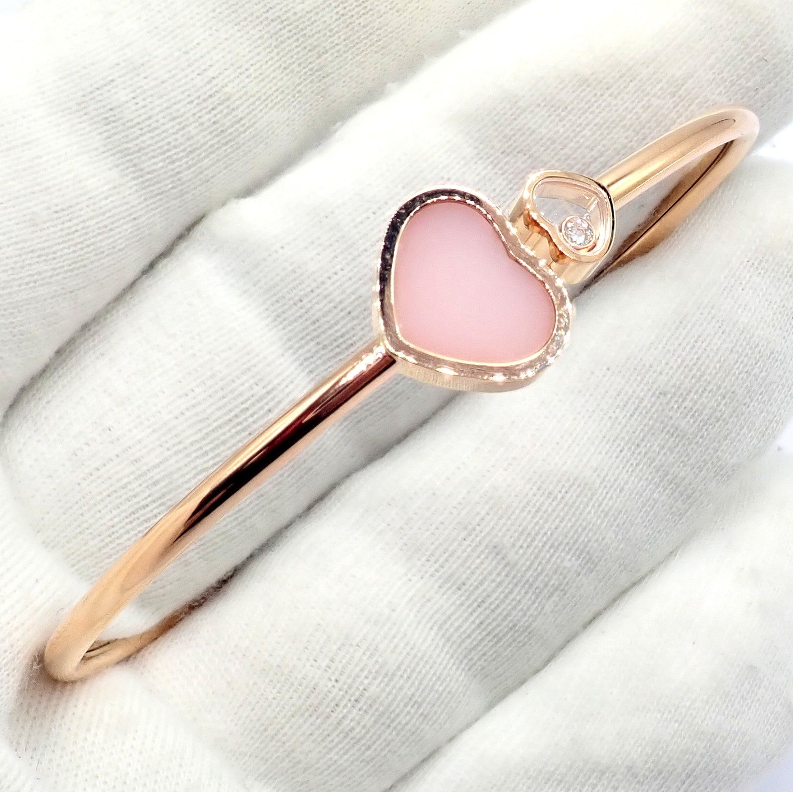 Chopard Jewelry & Watches:Fine Jewelry:Bracelets & Charms Rare! Chopard 18k Rose Gold Happy Hearts Diamond Pink Opal Bracelet