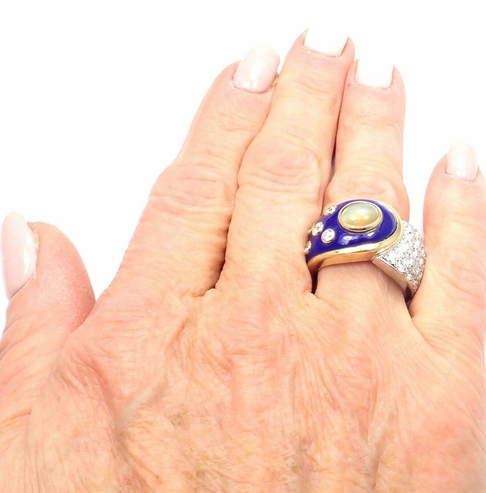 Mikimoto Jewelry & Watches:Fine Jewelry:Rings Rare! Authentic Mikimoto Platinum & 18k Gold Diamond Cats Eye Enamel Band Ring