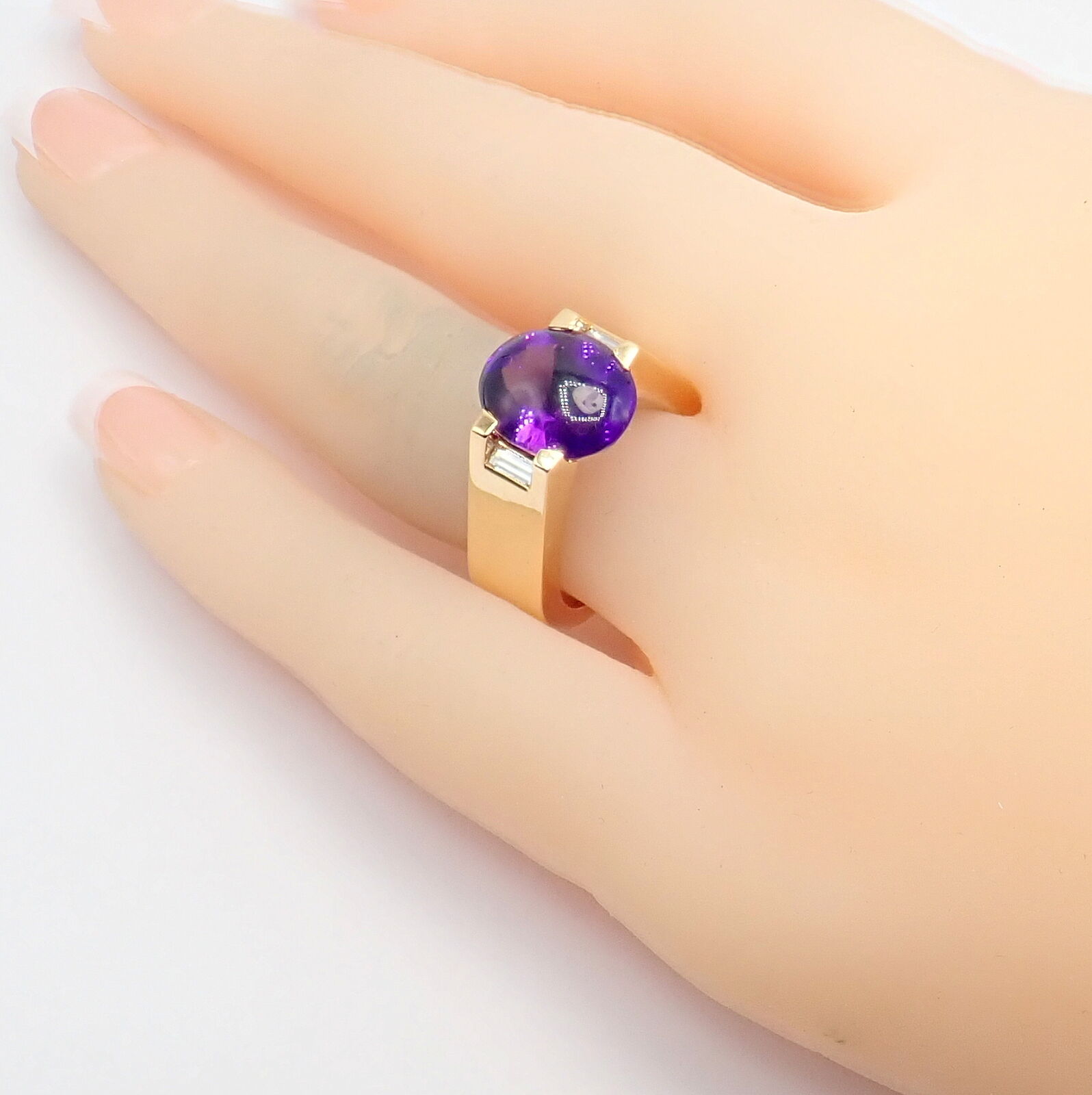 Authentic! Cartier Tankissi 18k Yellow Gold Diamond Large Amethyst Ring | Fortrove